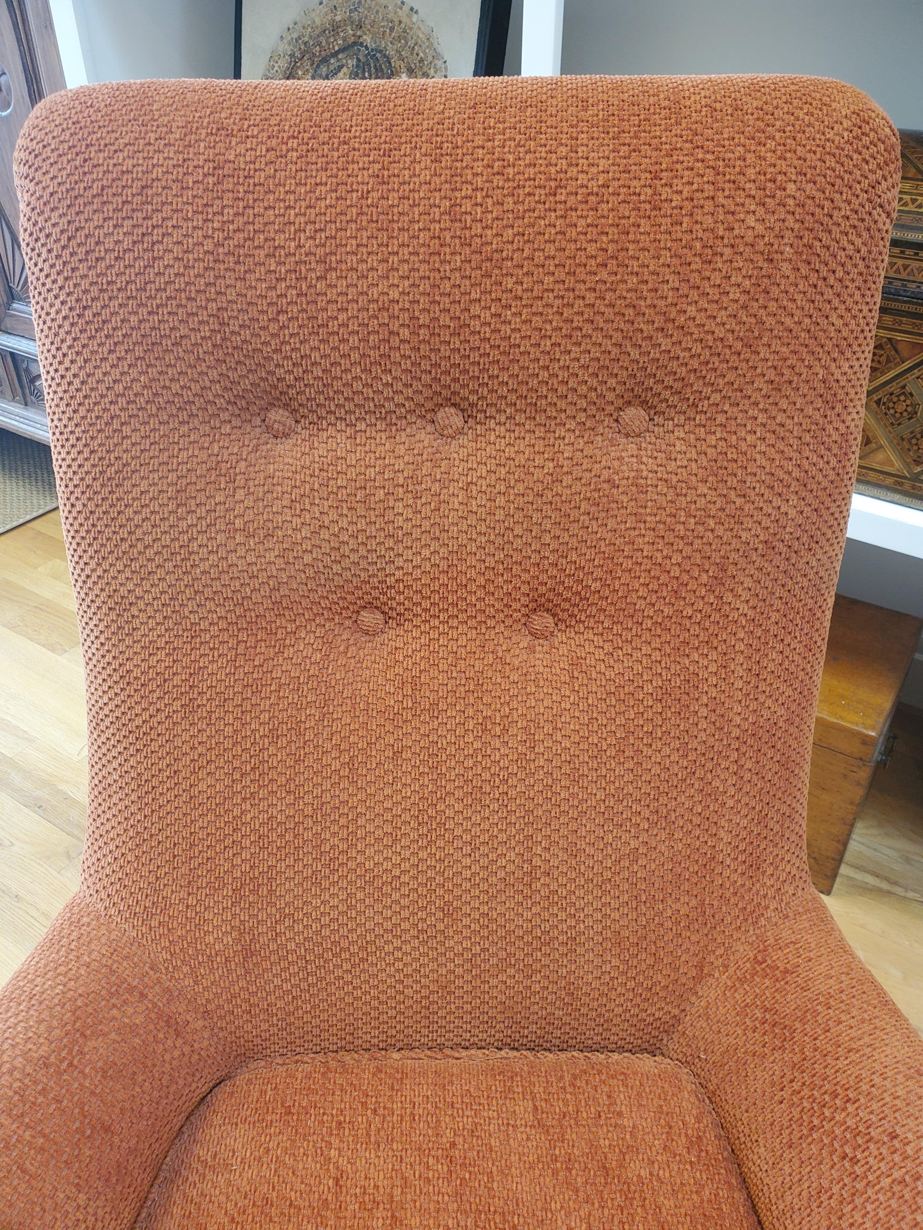 Pair of 19th Century English Club Chairs with Orange Chenille Upholstery For Sale 7