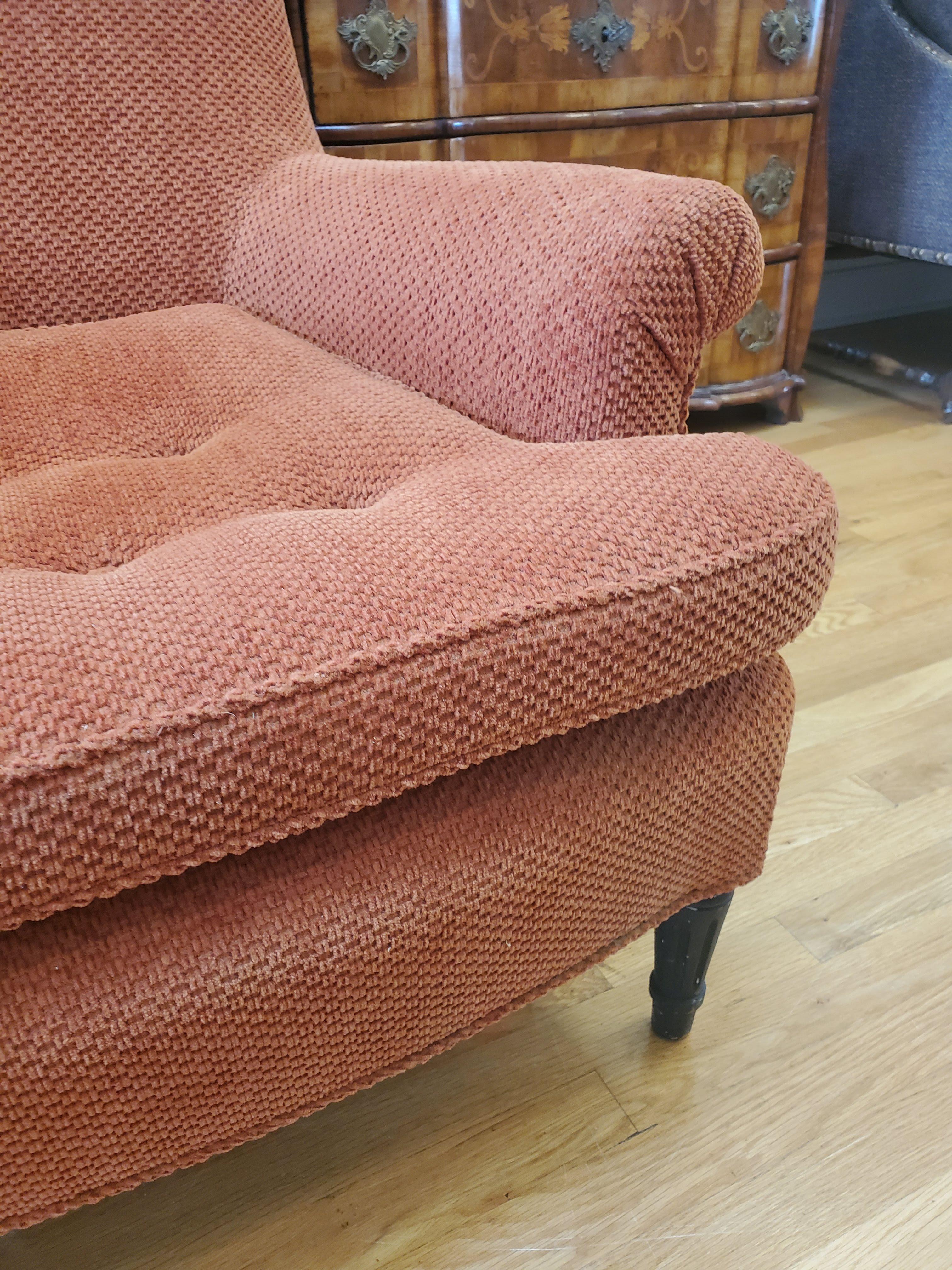 Pair of 19th Century English Club Chairs with Orange Chenille Upholstery For Sale 12