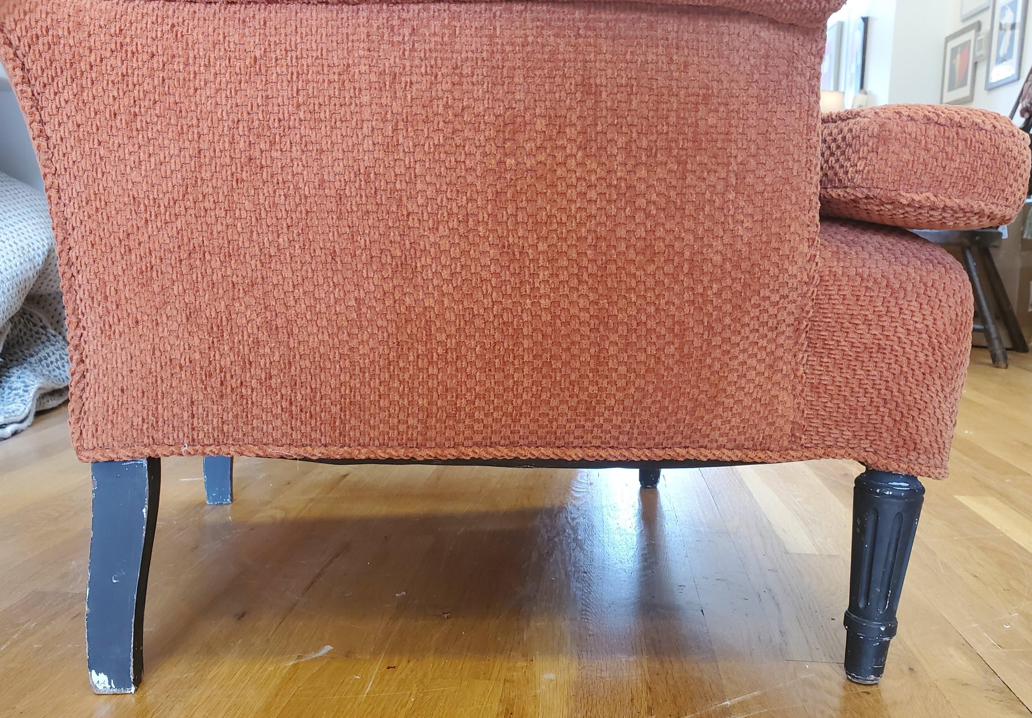 Pair of 19th Century English Club Chairs with Orange Chenille Upholstery For Sale 14