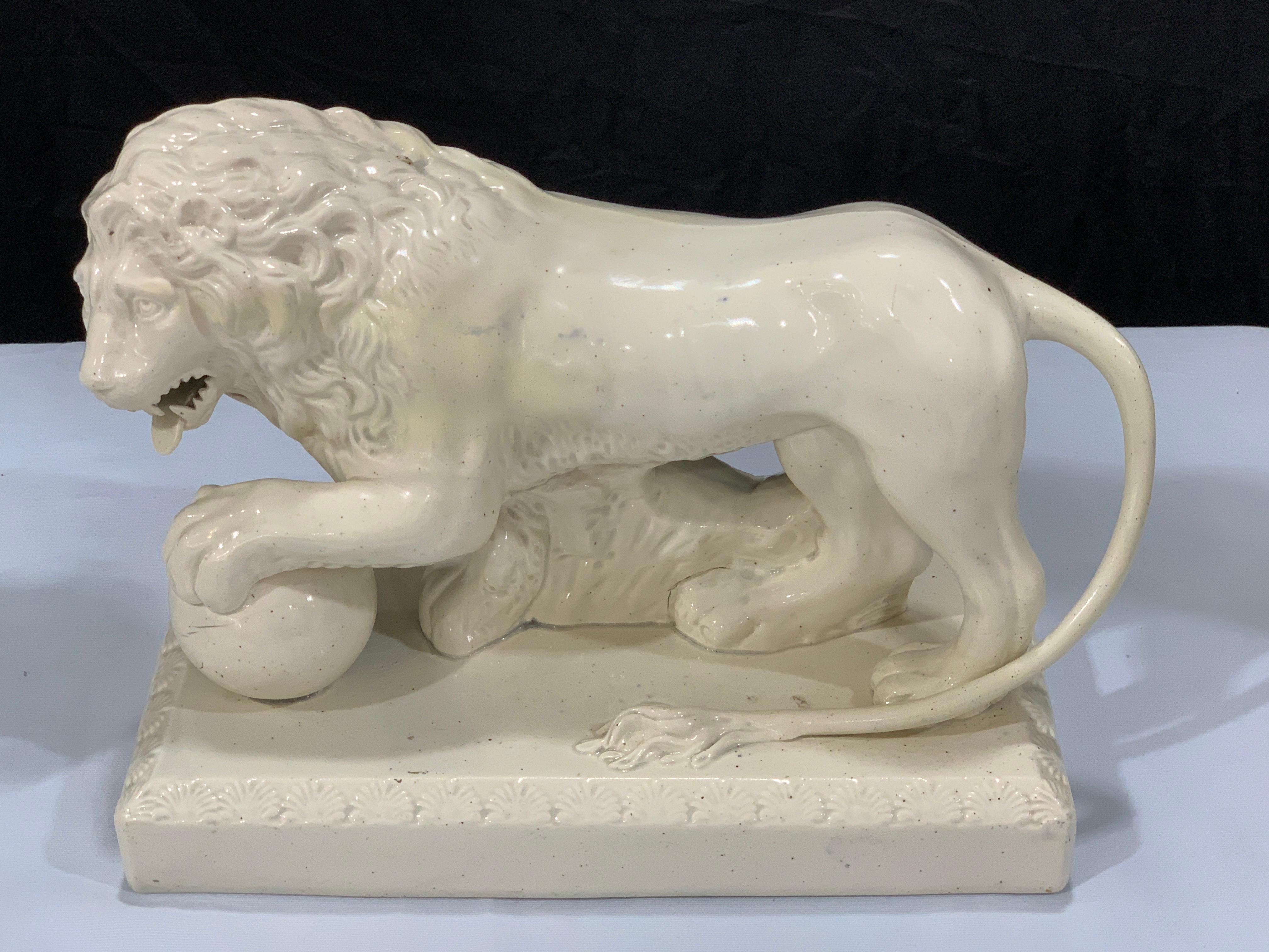 Pair of 19th Century English Creamware/Pearlware Model of the Medici Lions 2