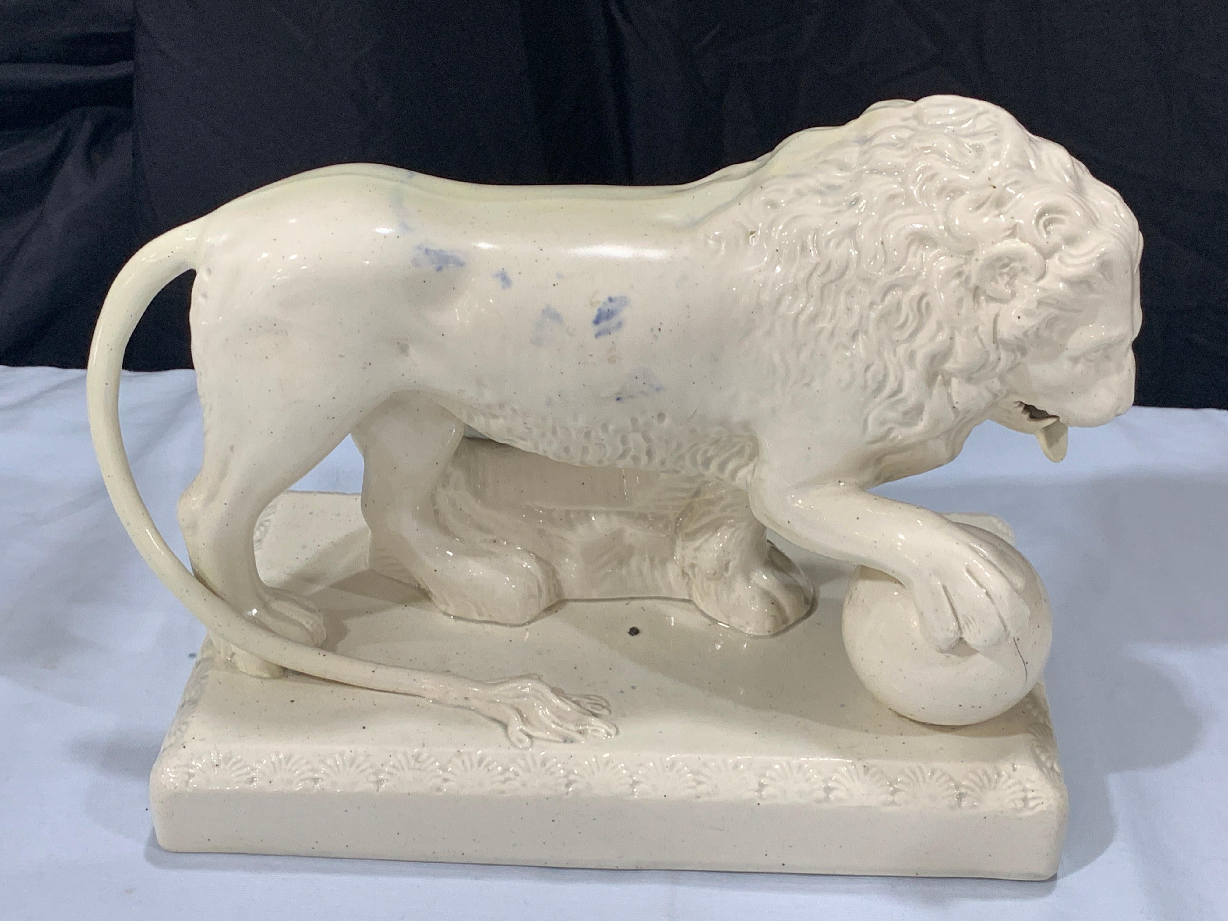 Neoclassical Pair of 19th Century English Creamware/Pearlware Model of the Medici Lions