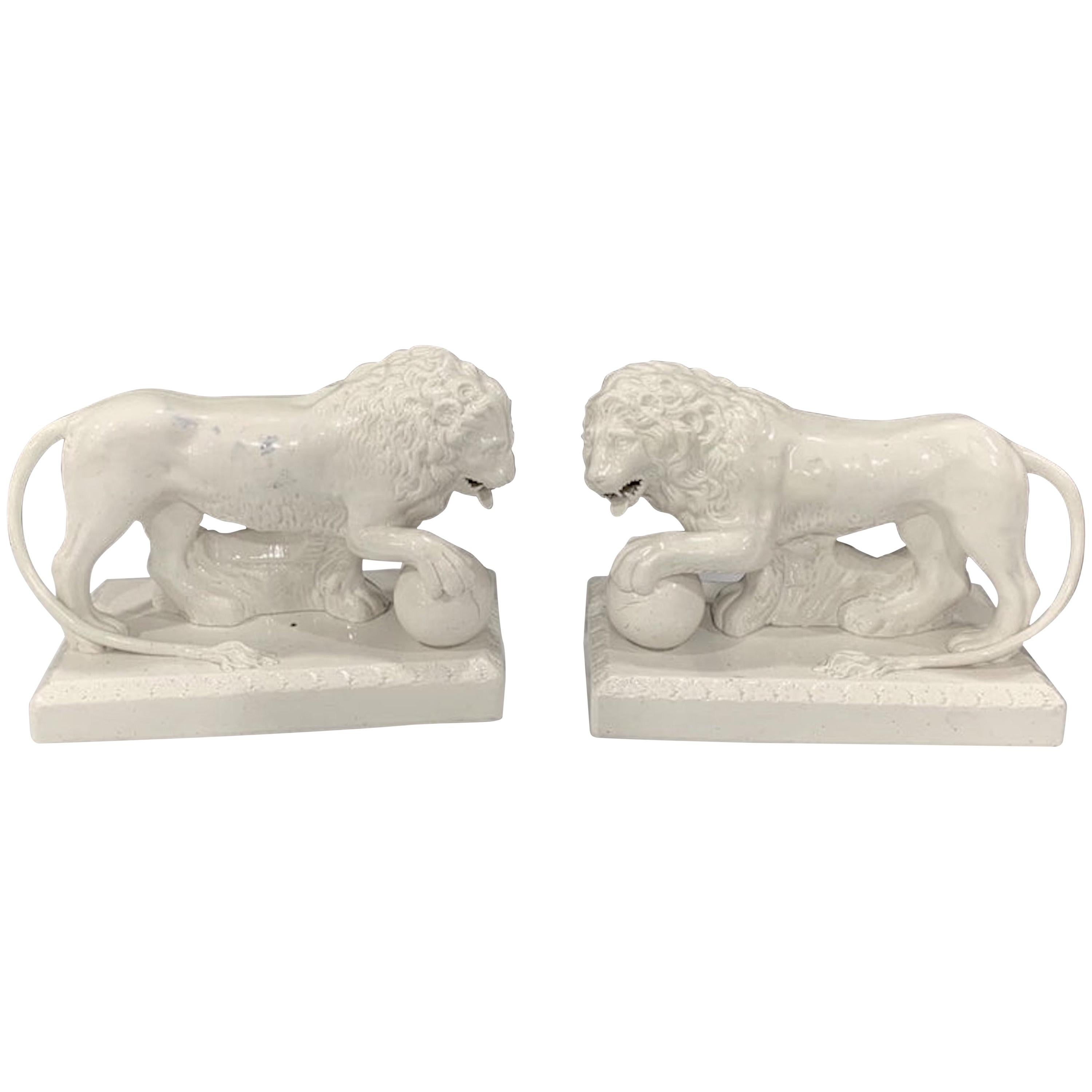 Pair of 19th Century English Creamware/Pearlware Model of the Medici Lions