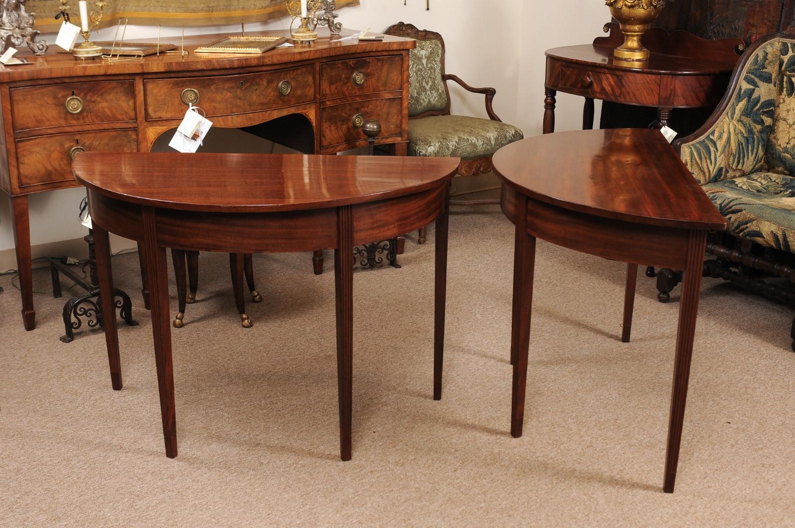 Pair of 19th Century English Demilune Console Tables in Mahogany 7