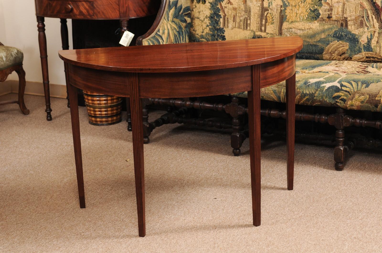 Pair of 19th Century English Demilune Console Tables in Mahogany 1
