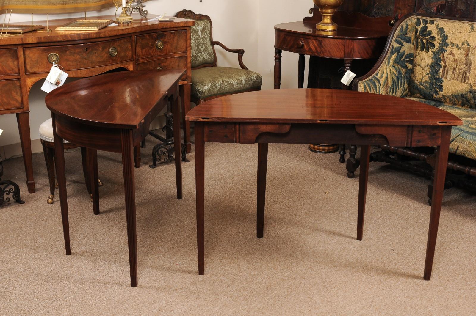 Pair of 19th Century English Demilune Console Tables in Mahogany 6