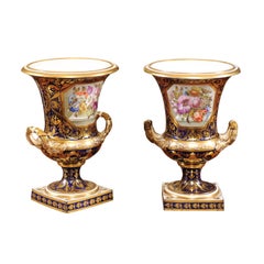 Pair of 19th Century English Derby Urns with Flowers