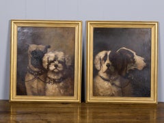 Pair of 19th Century English Dog Paintings in Gilt Frames, Signed A. Heim