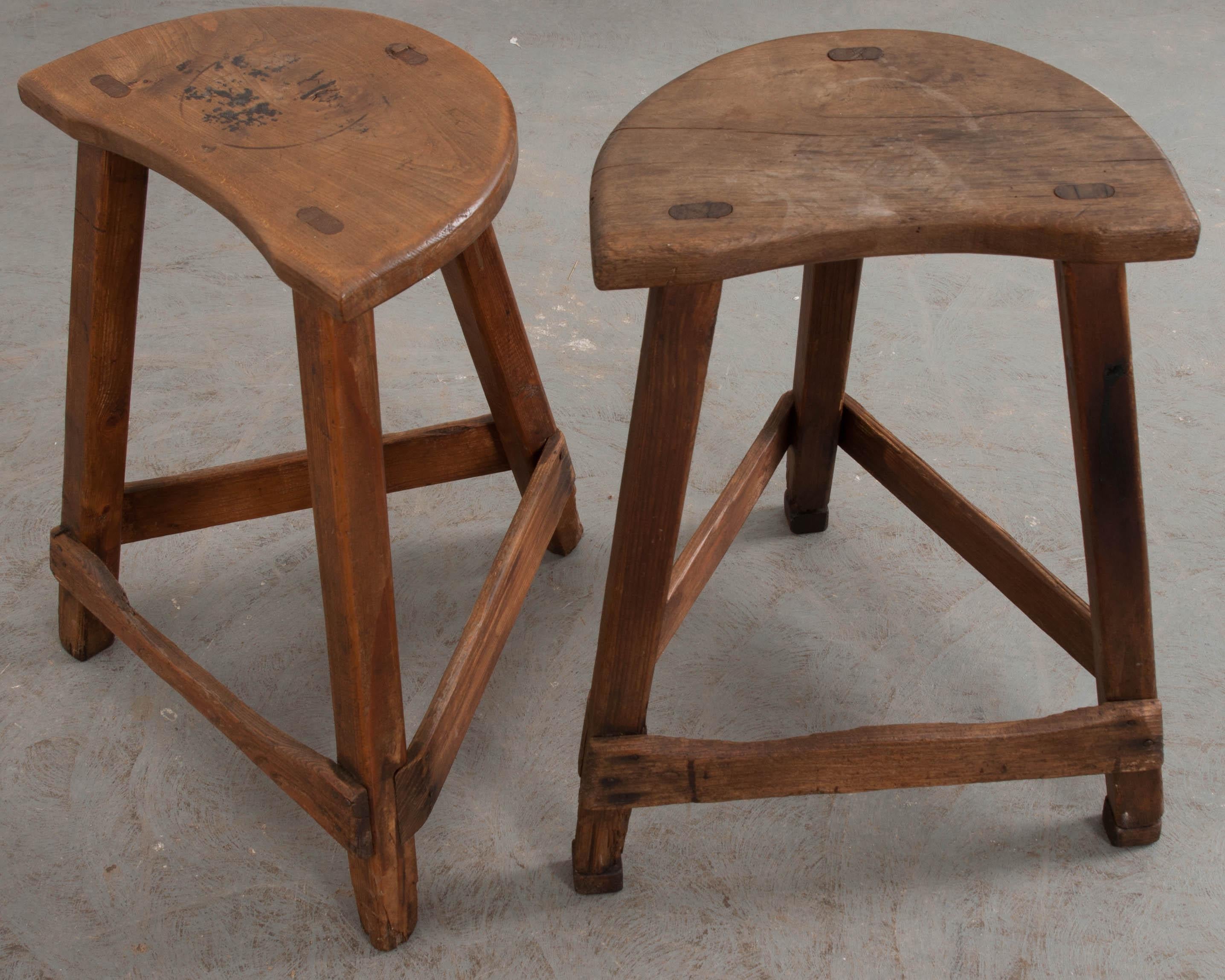 Pair of 19th Century English Elm and Pine Low Stools 1
