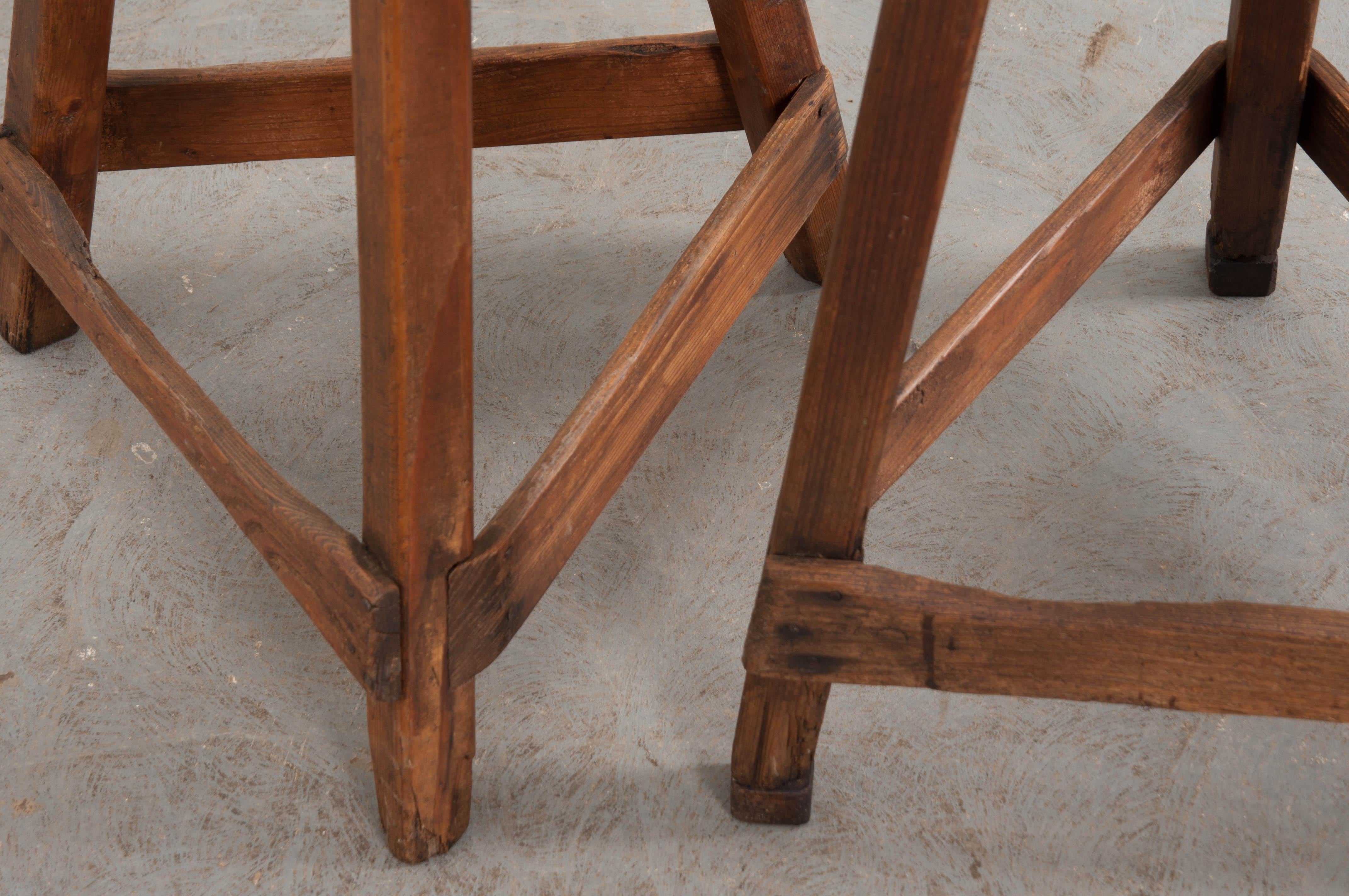 Pair of 19th Century English Elm and Pine Low Stools 2