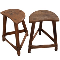 Pair of 19th Century English Elm and Pine Low Stools
