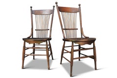 Pair of 19th Century English Elm & Beech Spindle Back Turned Hallway Chairs