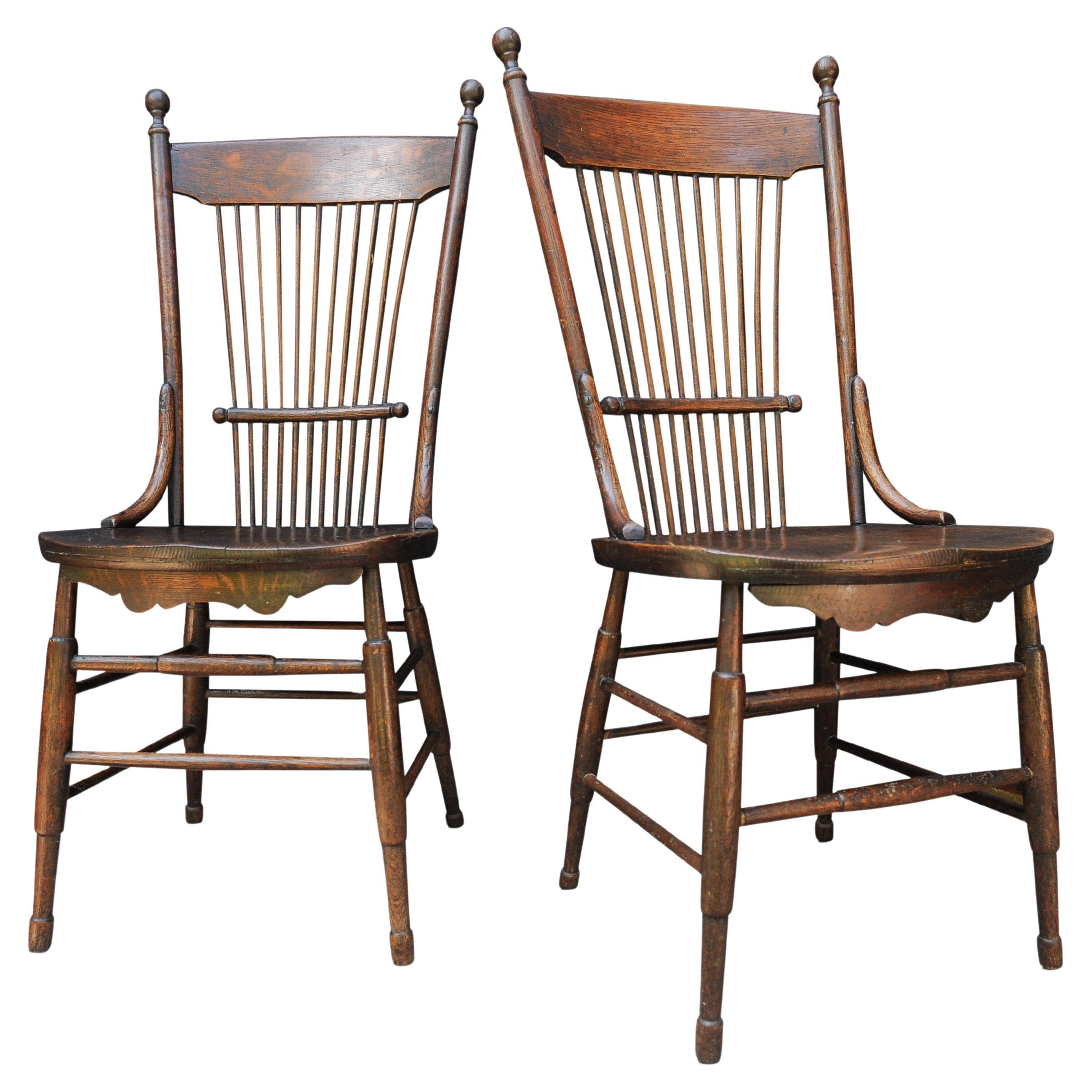 Pair of 19th Century English Elm & Beech Spindle Back Turned Hallway Chairs For Sale