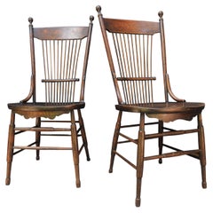 Pair of 19th Century English Elm & Beech Spindle Back Turned Hallway Chairs