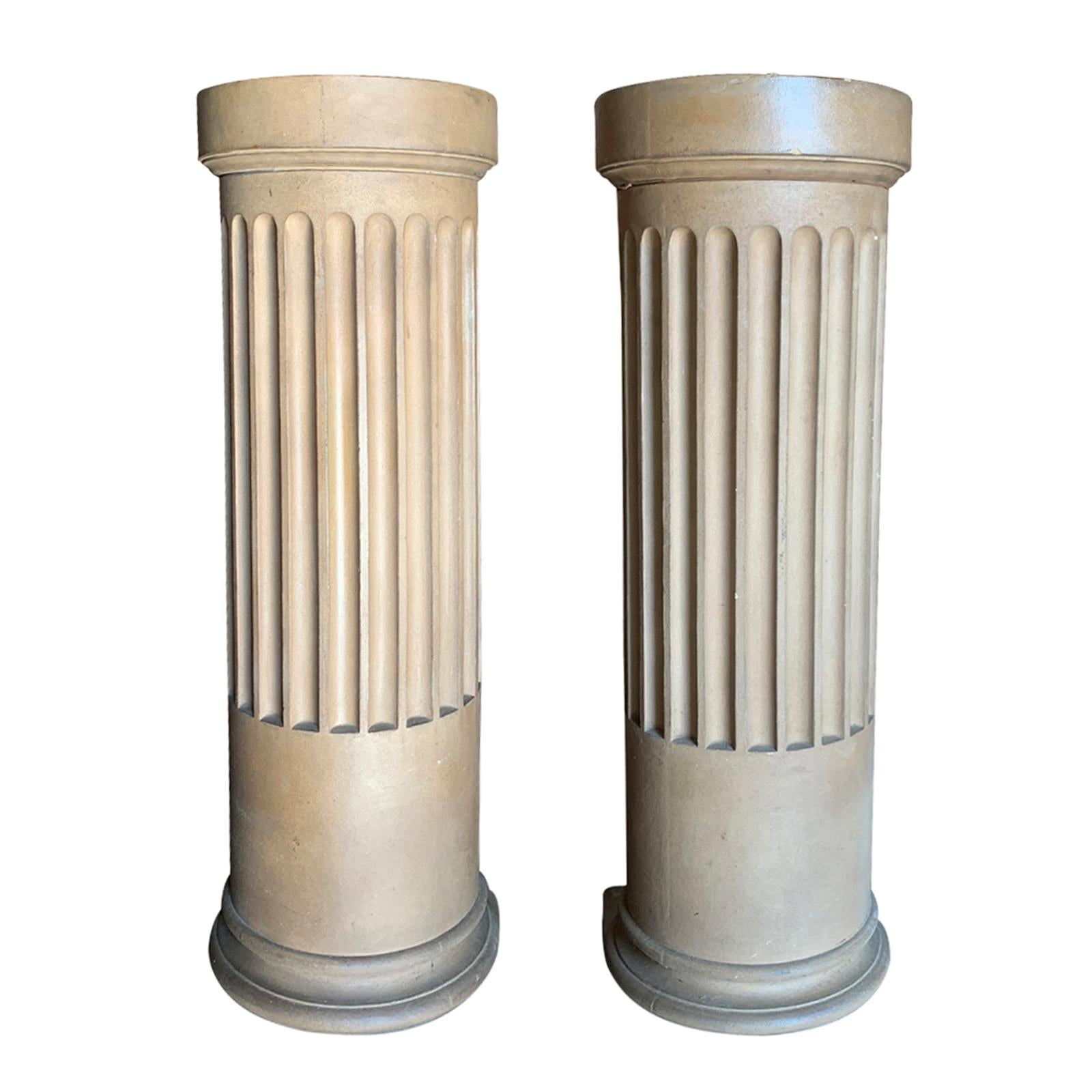 Pair of 19th Century English Faience Column Pedestals For Sale