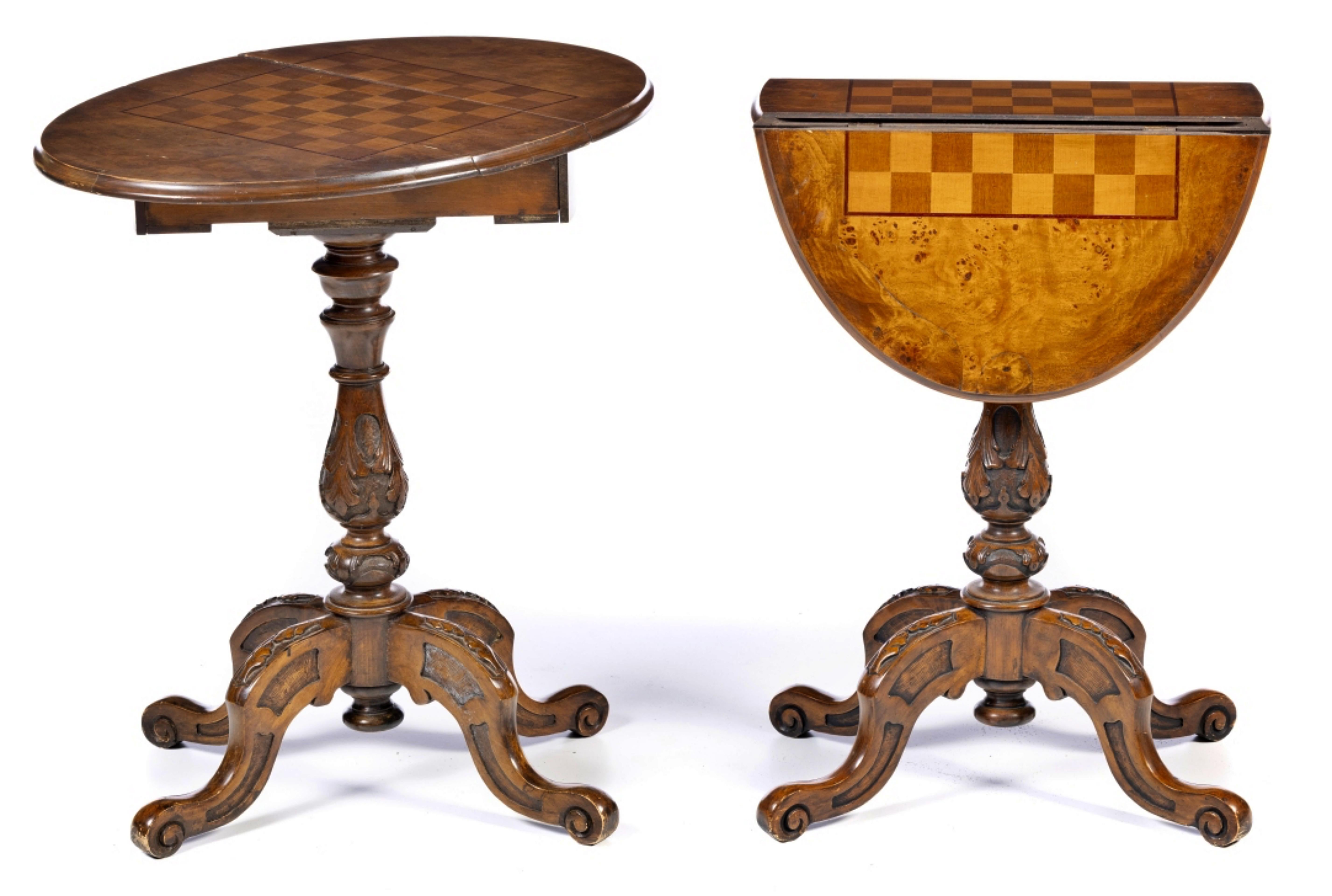 Hand-Carved PAIR OF 19th Century ENGLISH FOLDING GAMING TABLES For Sale