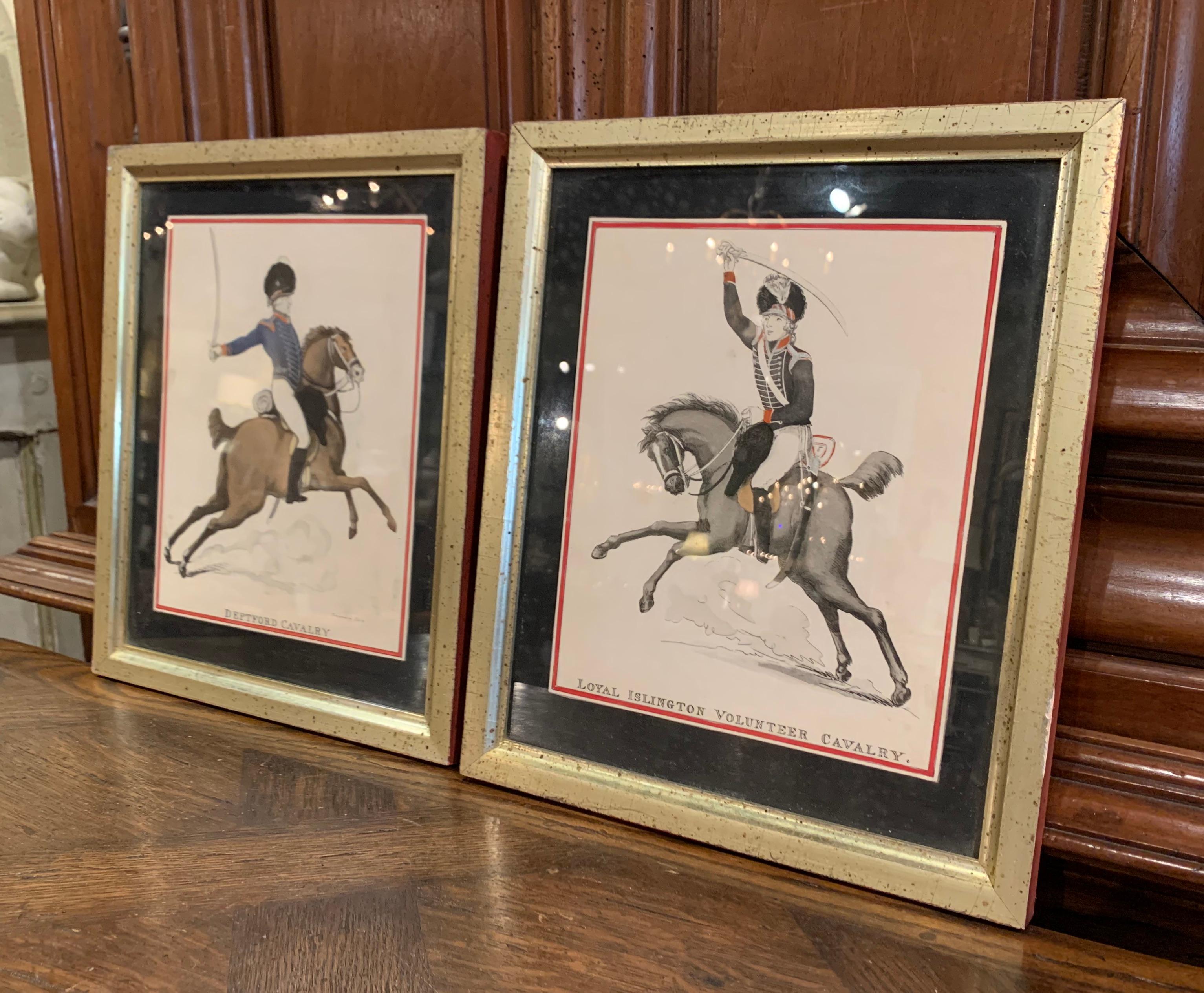 Pair of 19th Century English Framed Hand Painted Cavalry Watercolors 4