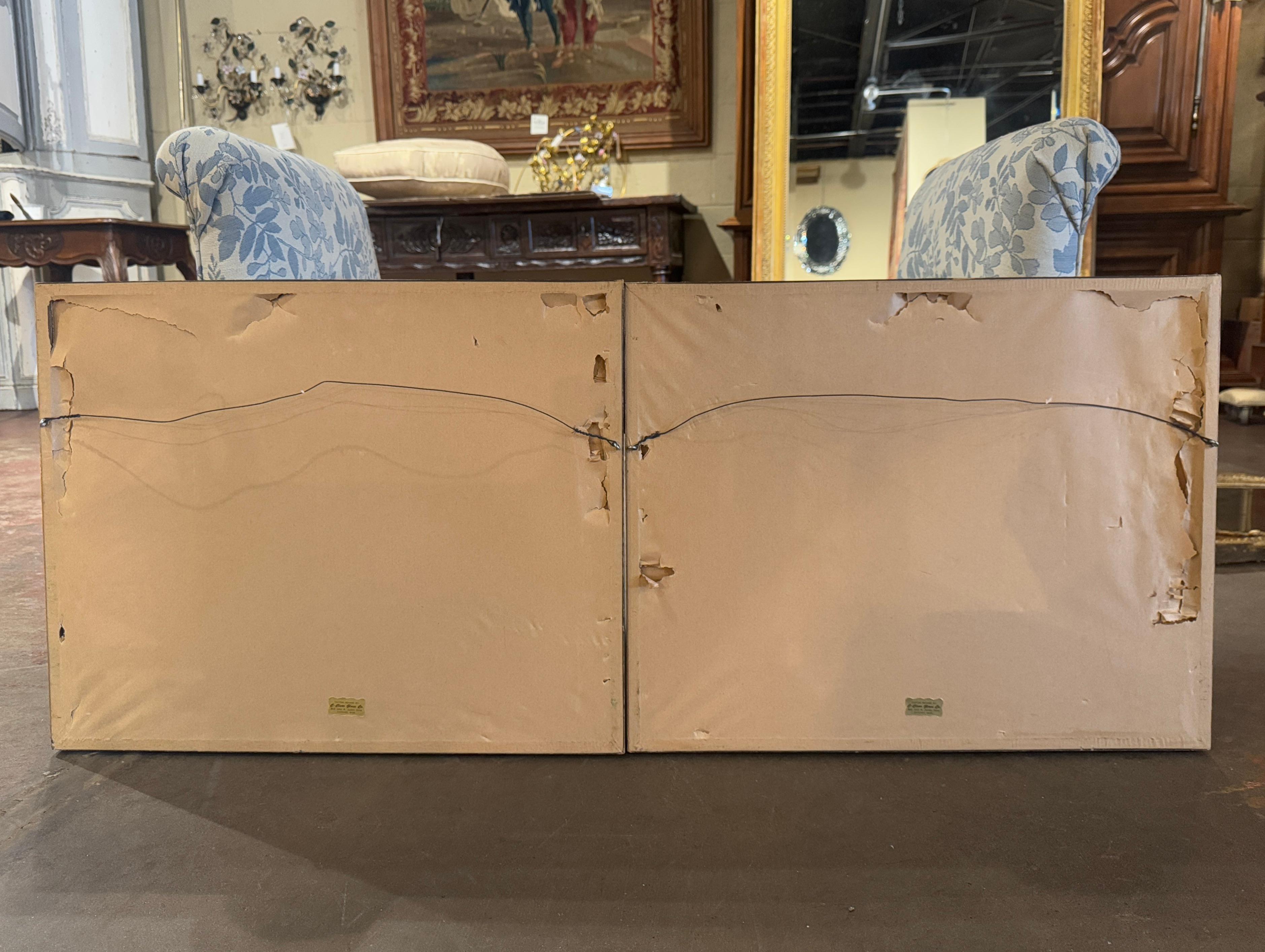 Verre Paire d'estampes colorées anglaises du 19ème siècle encadrées de paon et de pichet de chasse