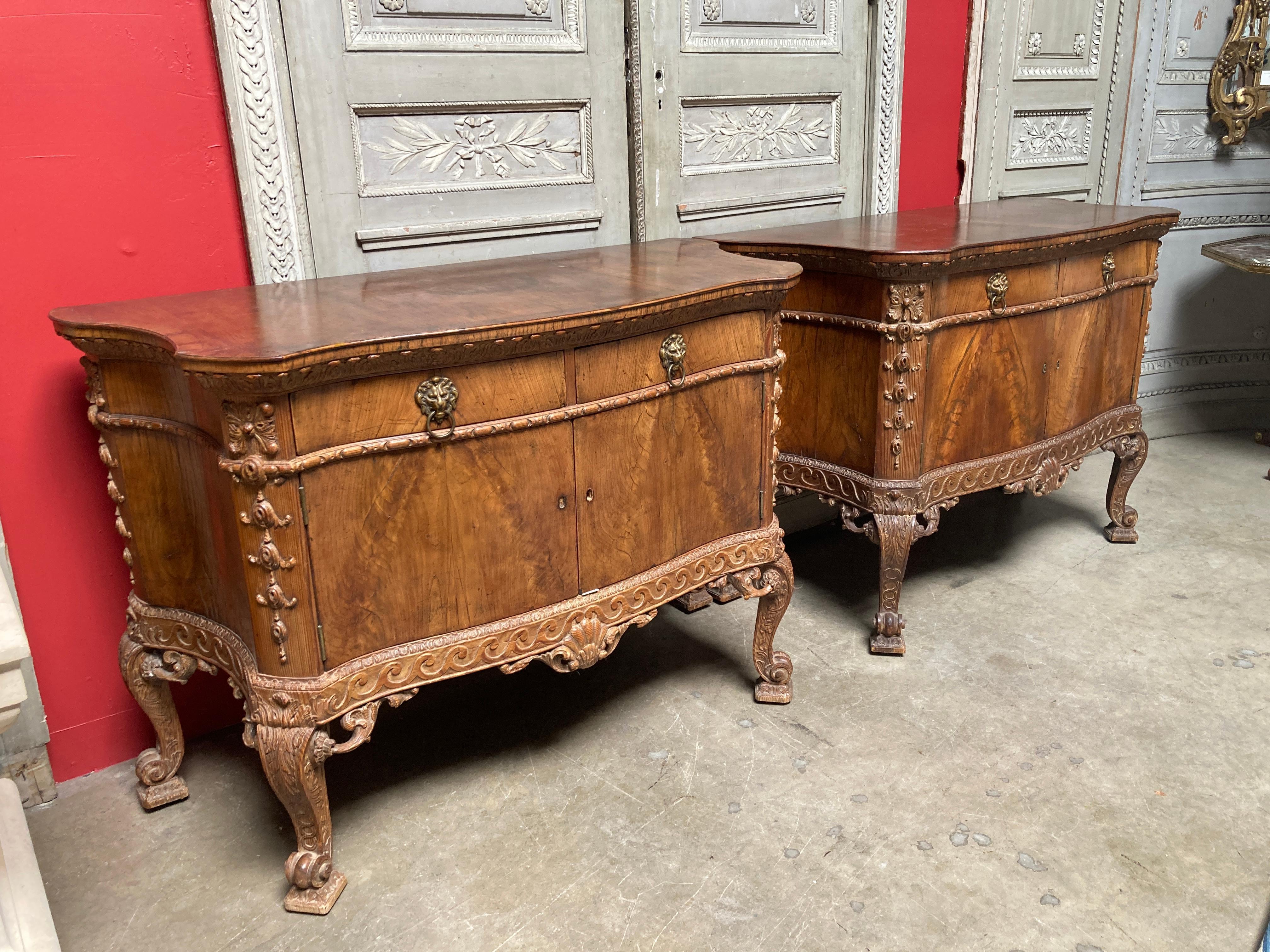 Carved Pair of 19th Century English George II Style Cabinets For Sale