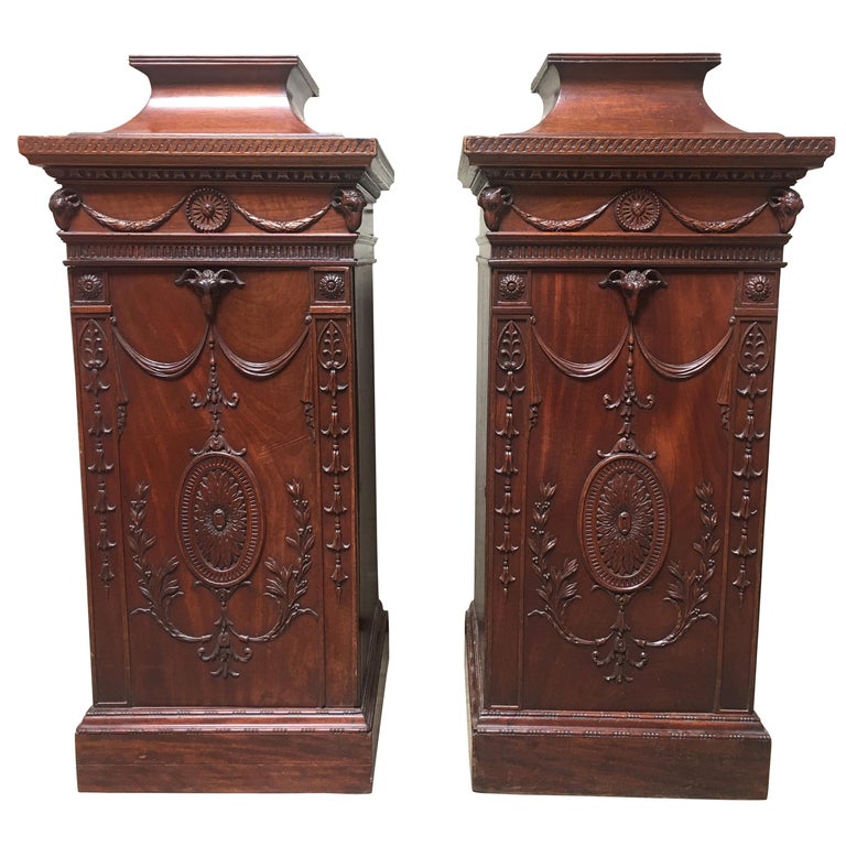Pair of 19th Century English George III Style Mahogany Pedestal Cabinets For Sale