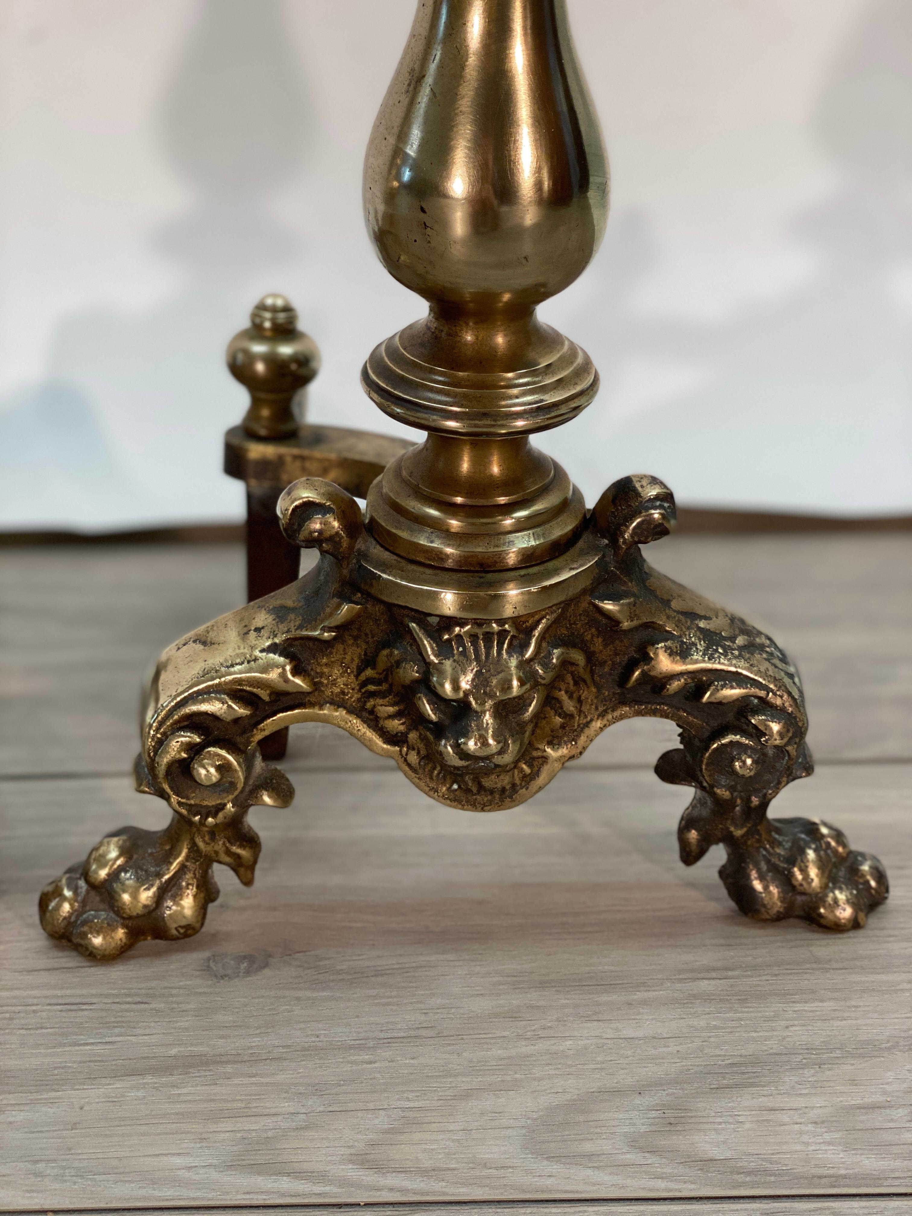 Polished Pair of 19th Century English George IV Brass Andirons For Sale