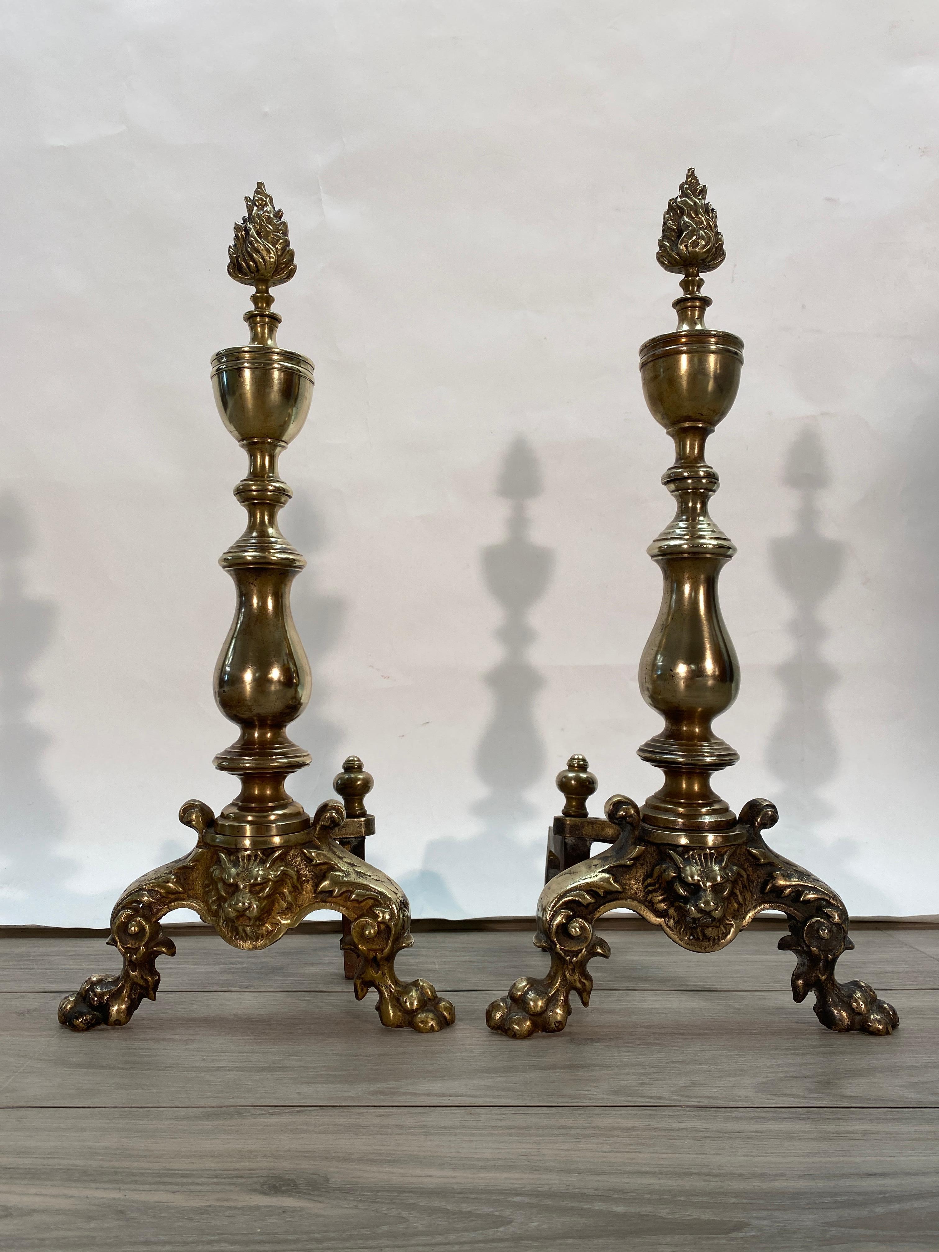 Pair of 19th Century English George IV Brass Andirons For Sale 1