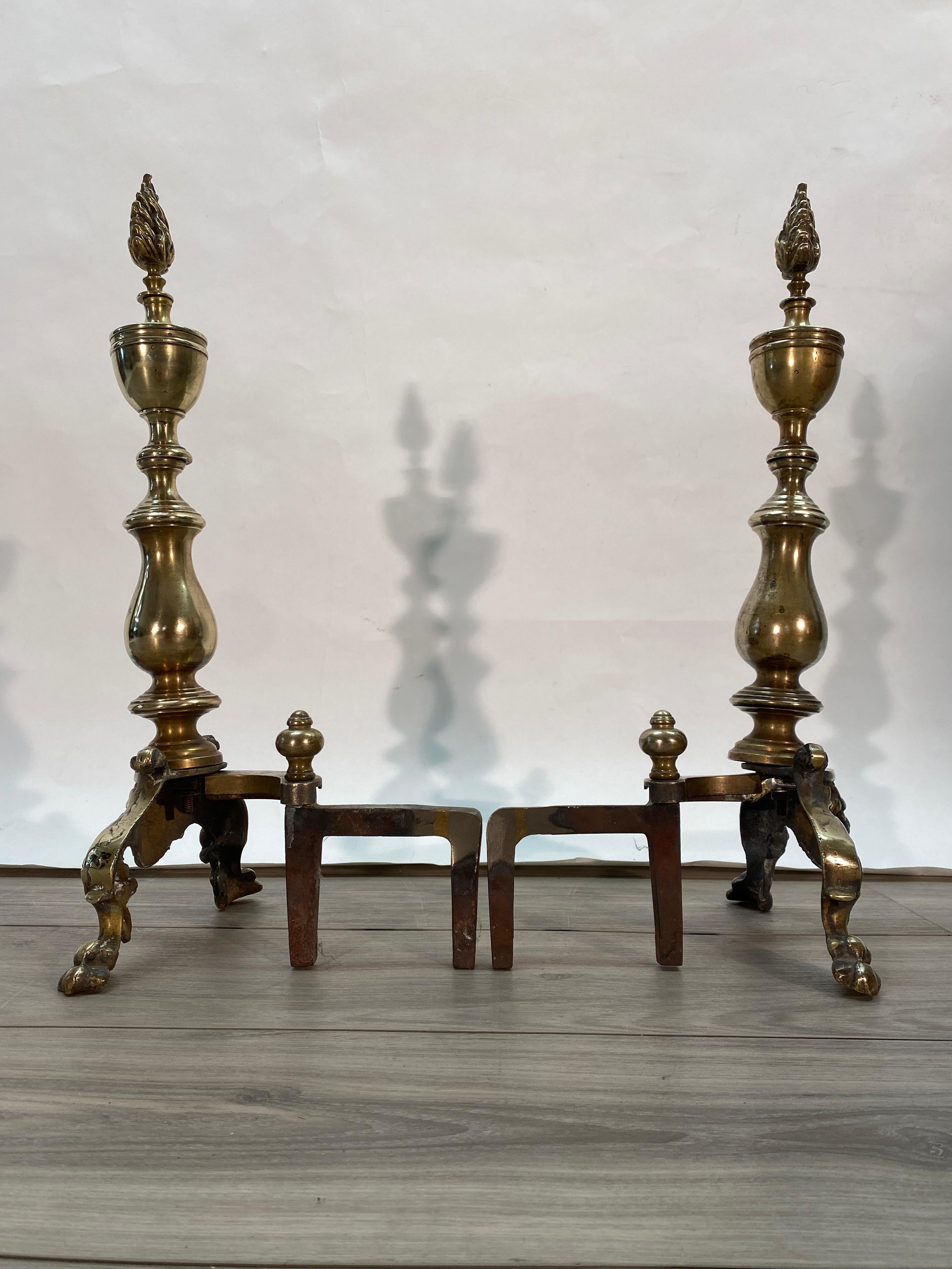 Pair of 19th Century English George IV Brass Andirons For Sale 2