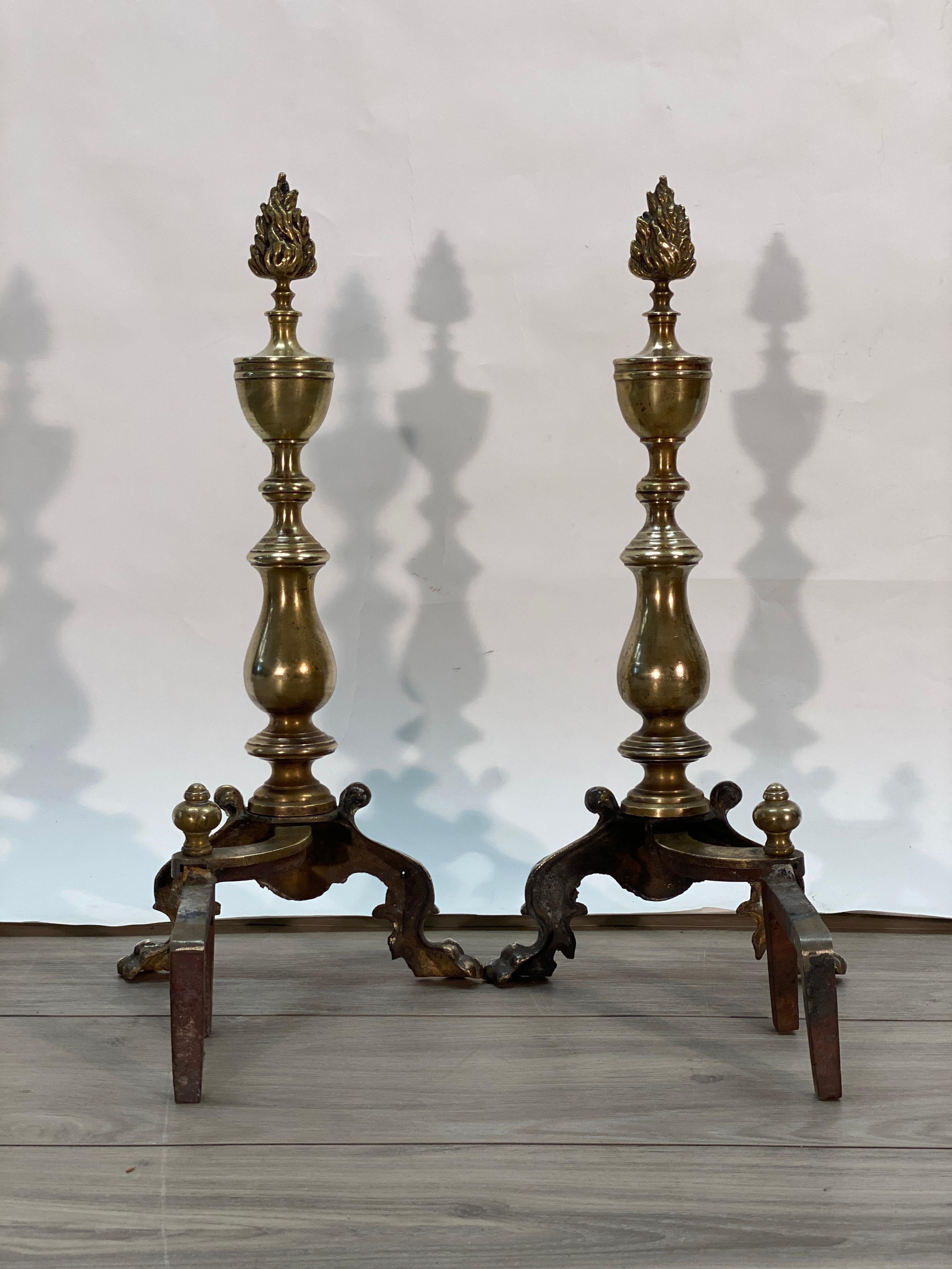 Pair of 19th Century English George IV Brass Andirons For Sale 3
