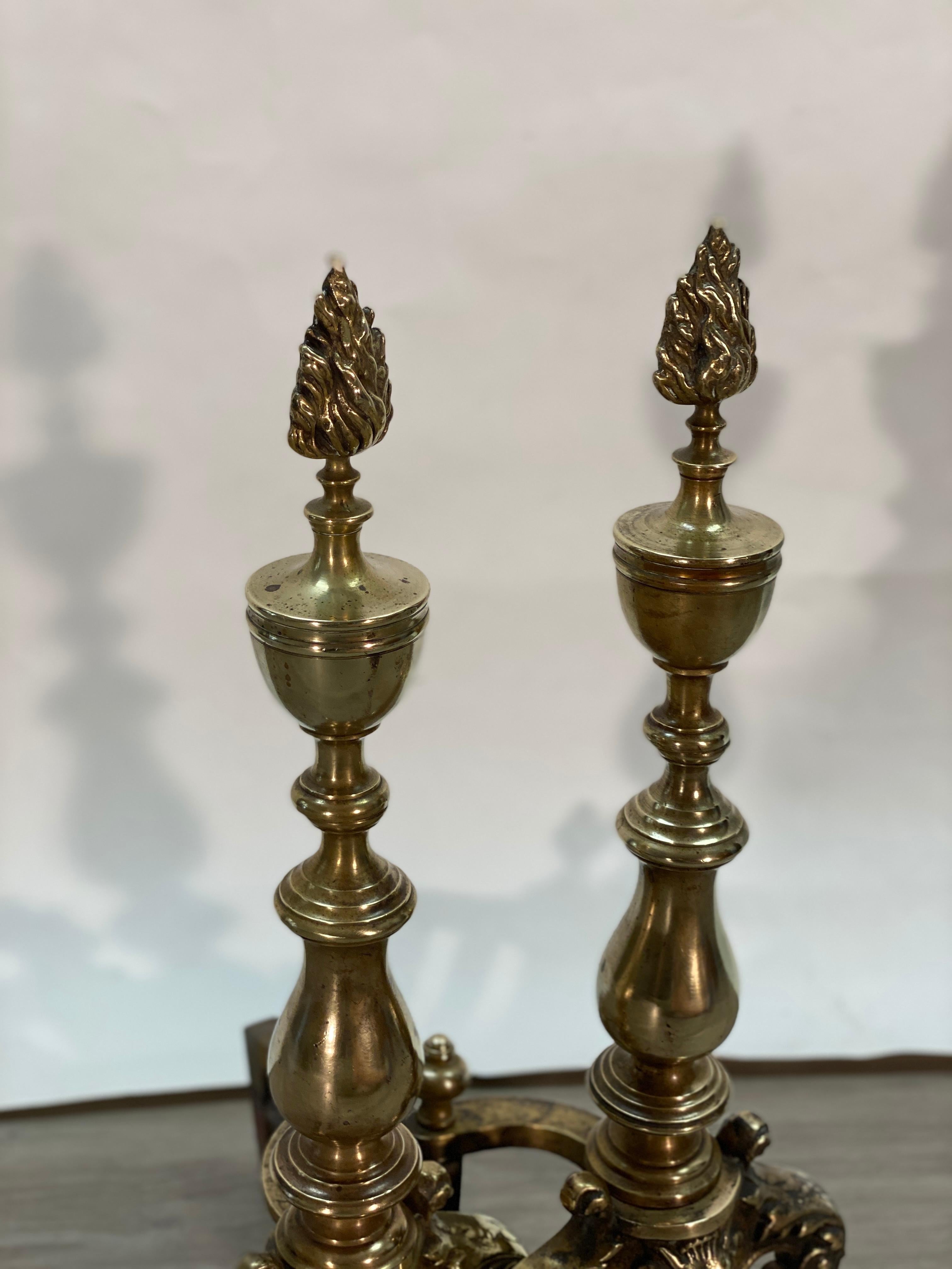 Pair of 19th Century English George IV Brass Andirons For Sale 4