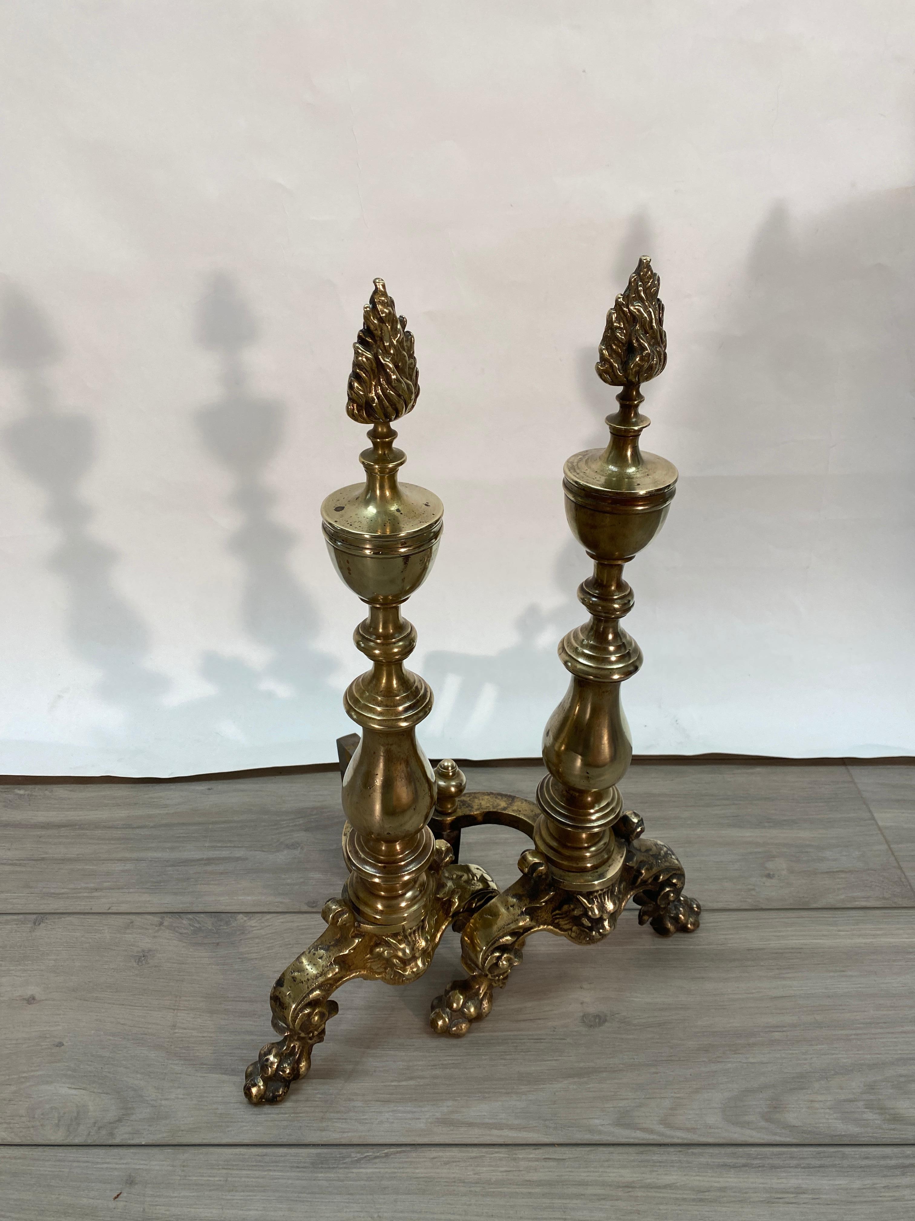 Pair of 19th Century English George IV Brass Andirons For Sale 5
