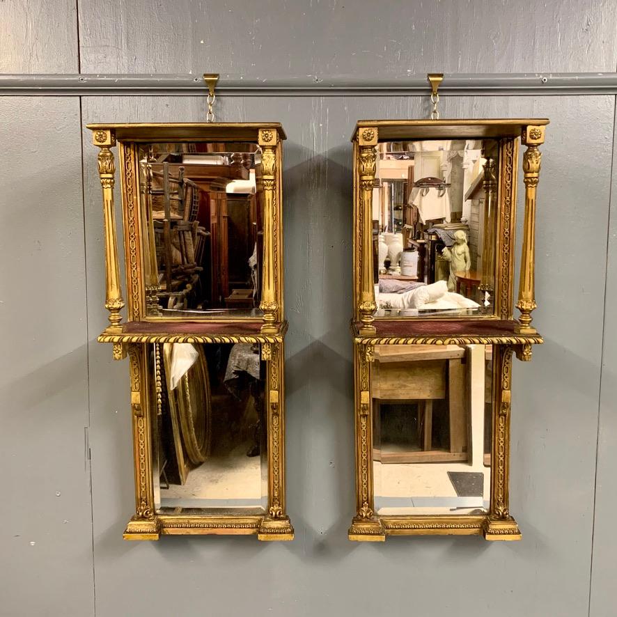 Victorian Pair of 19th Century English Gilt Pier Mirrors with Original Bevelled Mirrors