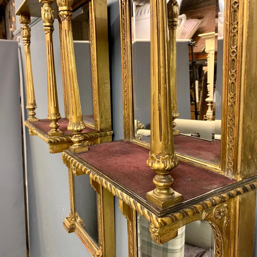 Mahogany Pair of 19th Century English Gilt Pier Mirrors with Original Bevelled Mirrors