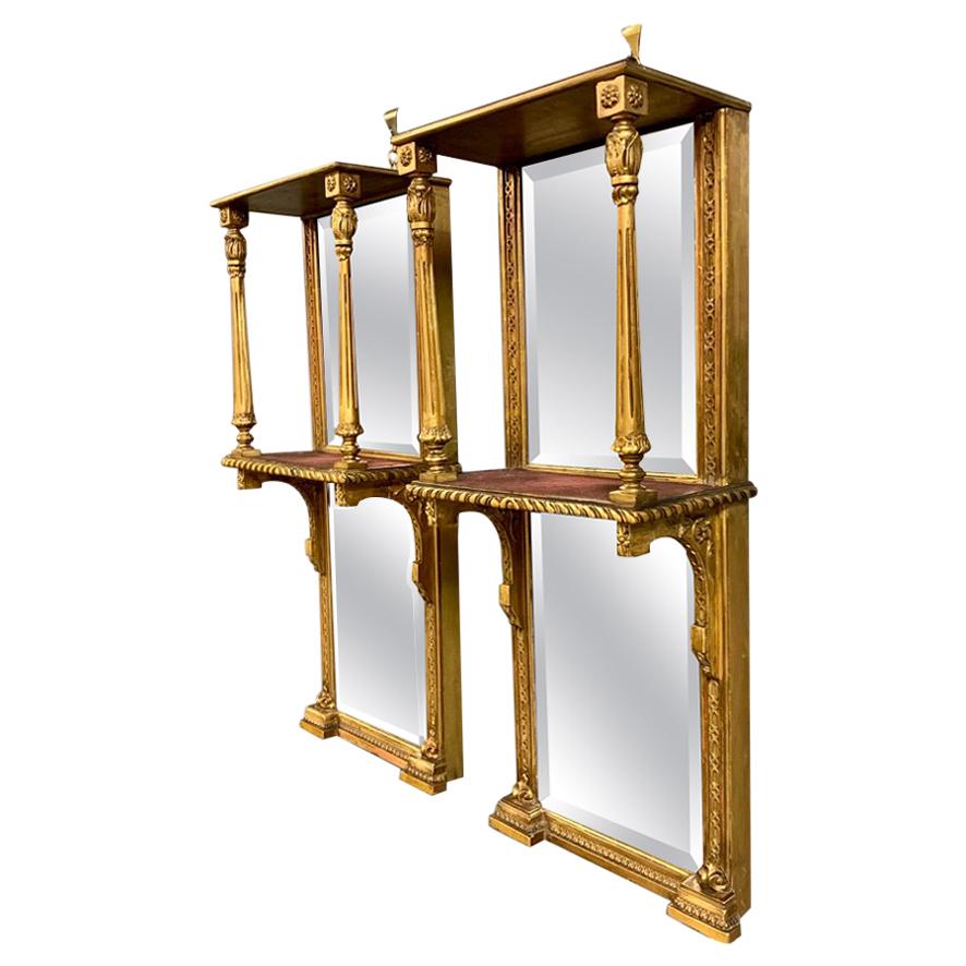 Pair of 19th Century English Gilt Pier Mirrors with Original Bevelled Mirrors