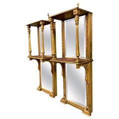 Antique Pair of 19th Century English Gilt Pier Mirrors with Original Bevelled Mirrors