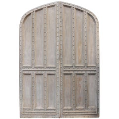 Antique Pair of 19th Century English Gothic Style Studded Pine Doors