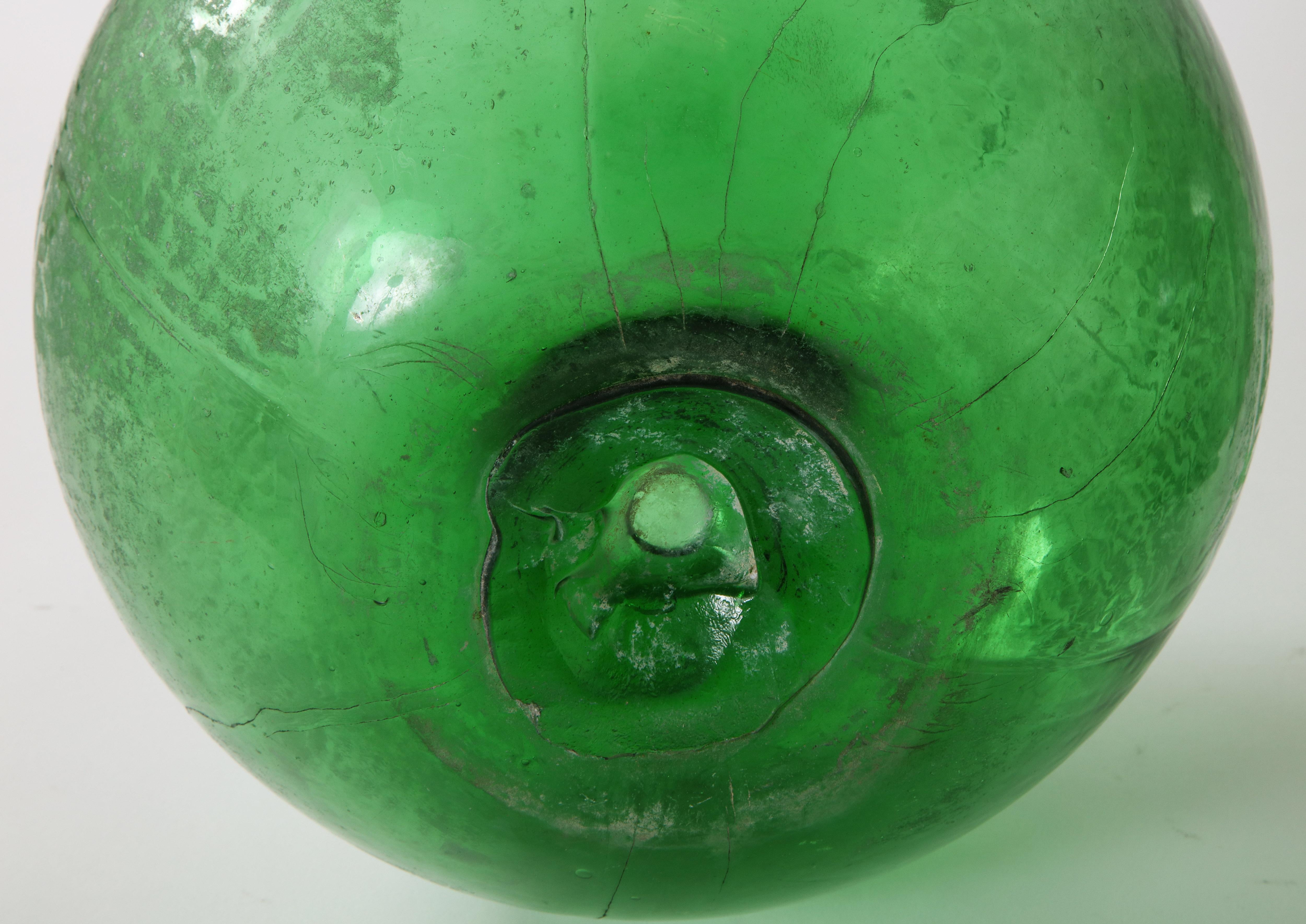 Pair of 19th Century English Green Hand Blown Glass Orbs 7