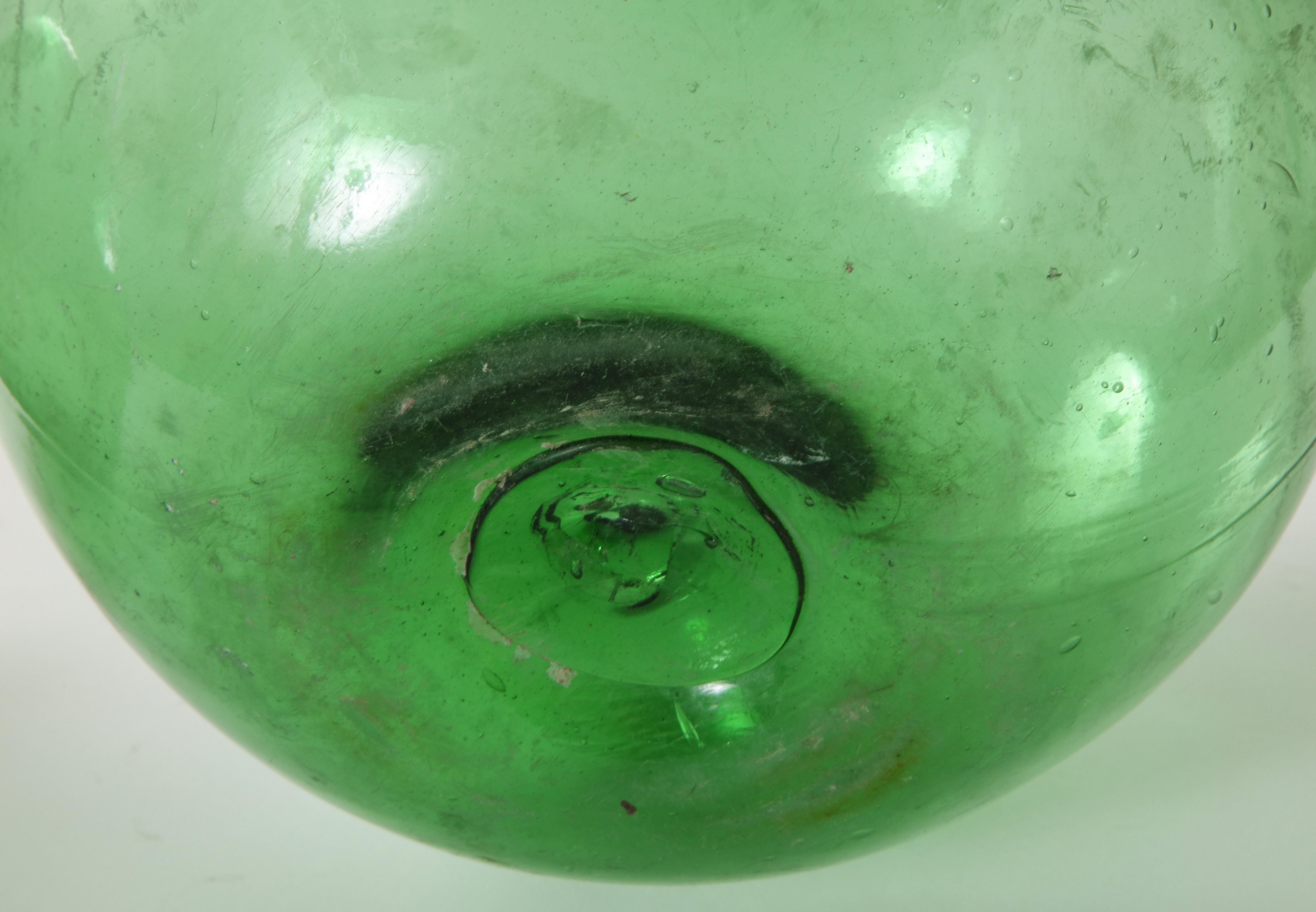 Pair of 19th Century English Green Hand Blown Glass Orbs 8