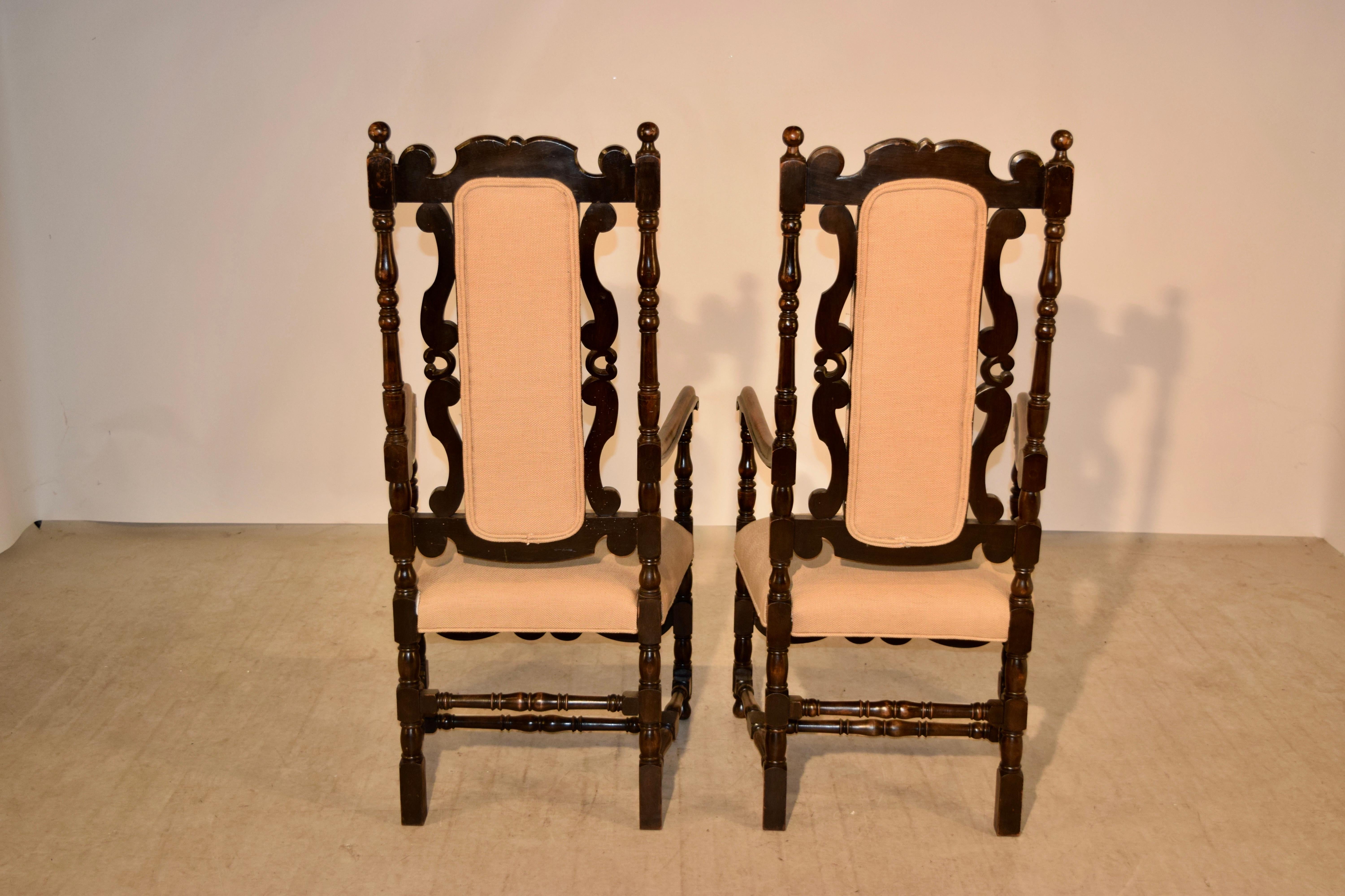 Linen Pair of 19th Century English Hall Chairs