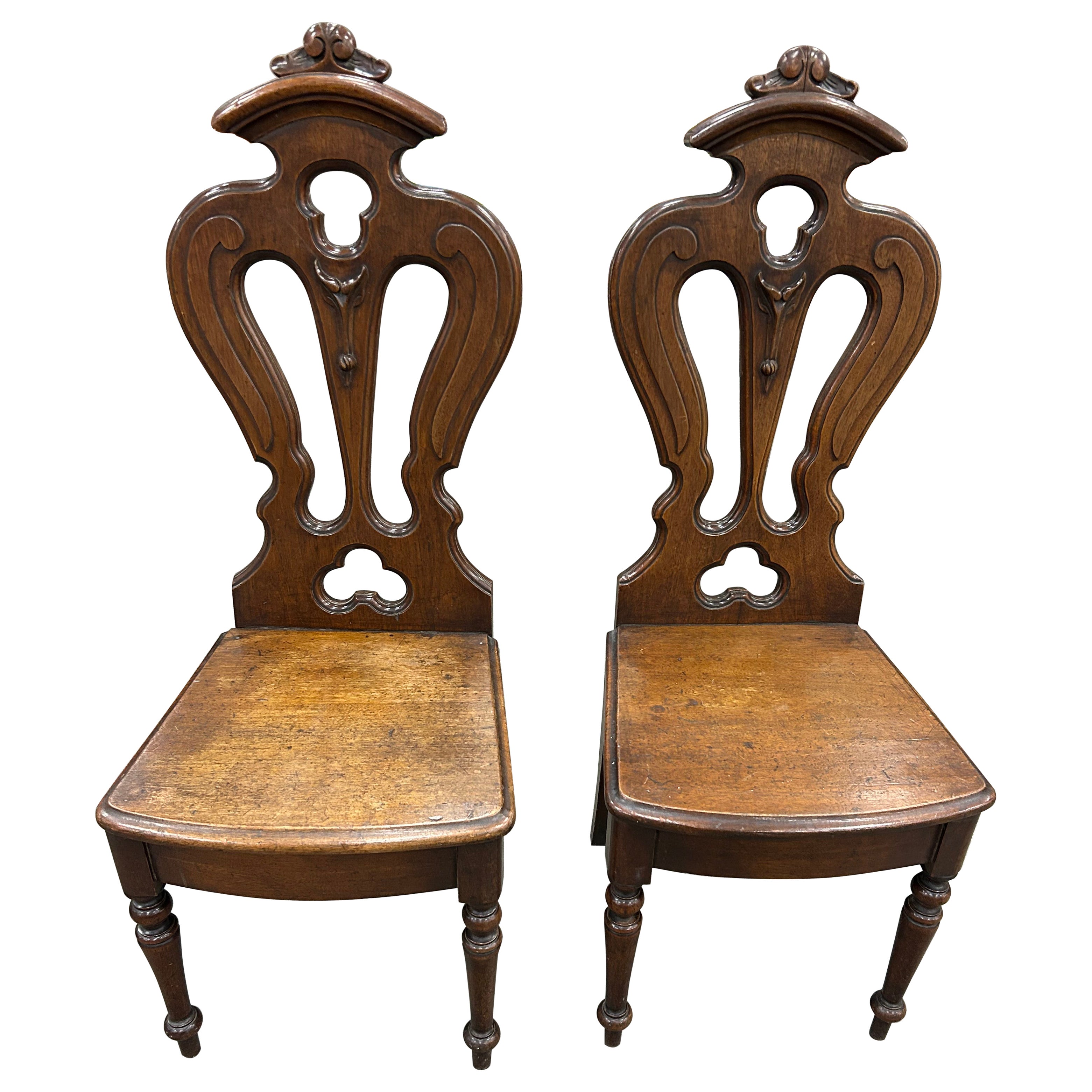 Pair of 19th Century English Hall Chairs For Sale