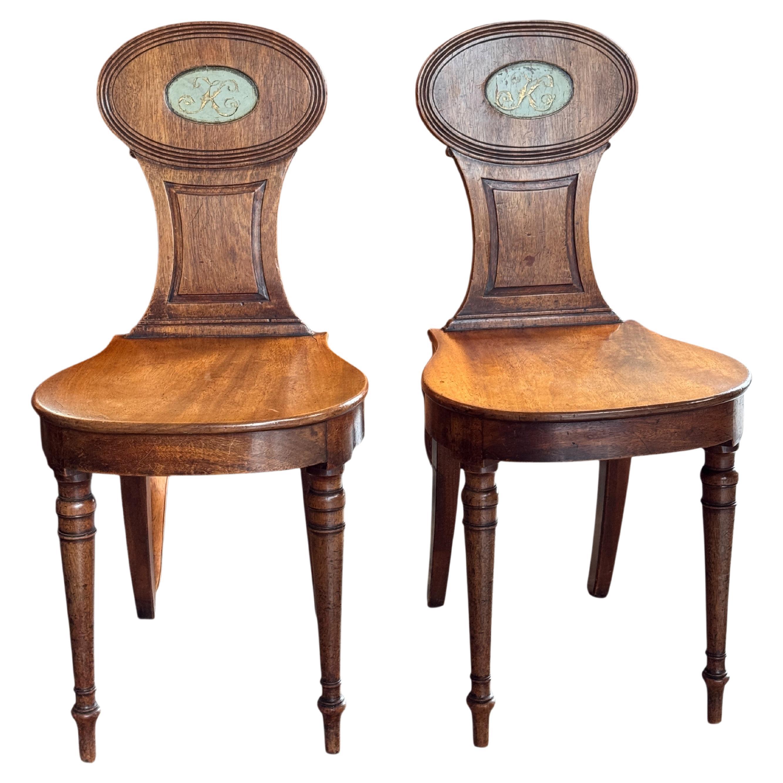 Pair of 19th Century English Hall Chairs For Sale