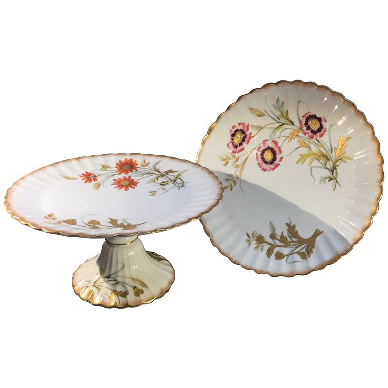 Pair of 19th Century English Hand Painted Compotes For Sale at 1stDibs