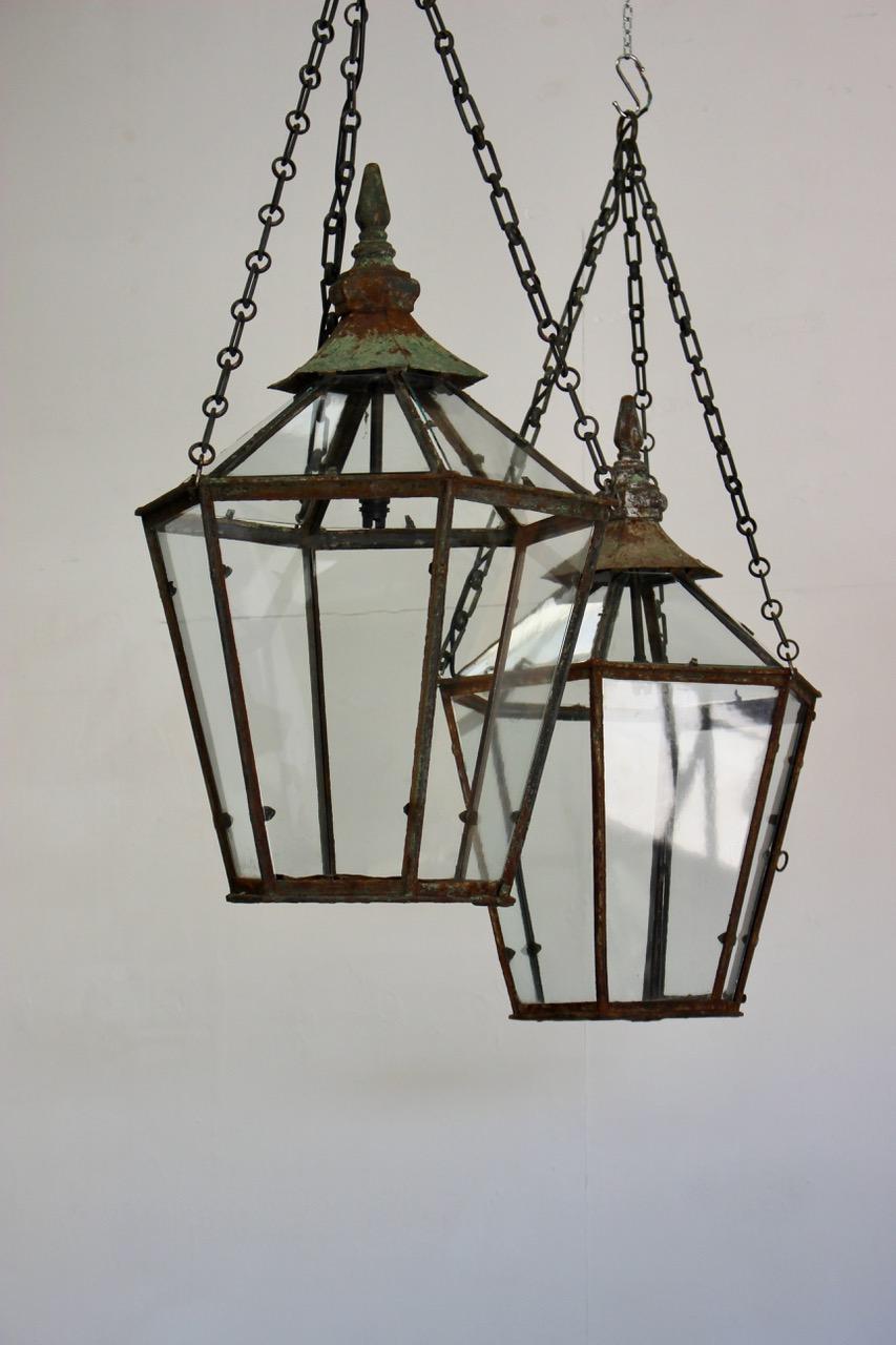 Cast Pair of 19th Century English Hexagonal Lanterns