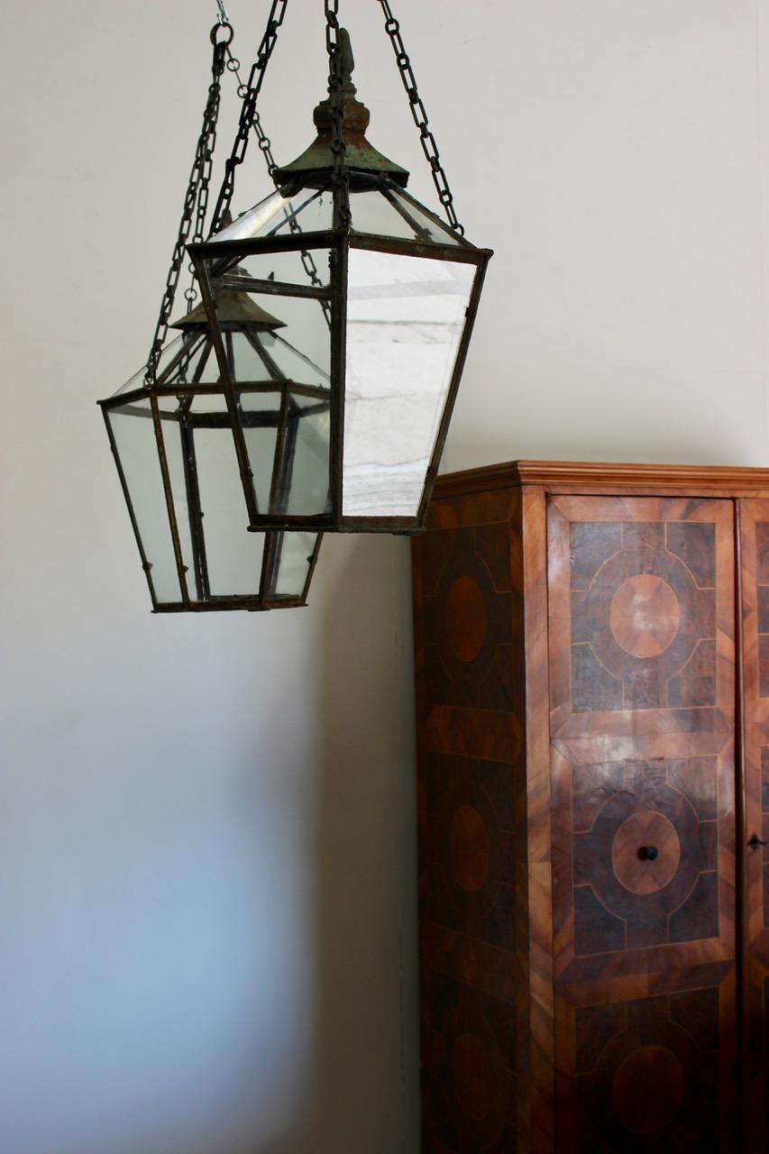 Iron Pair of 19th Century English Hexagonal Lanterns