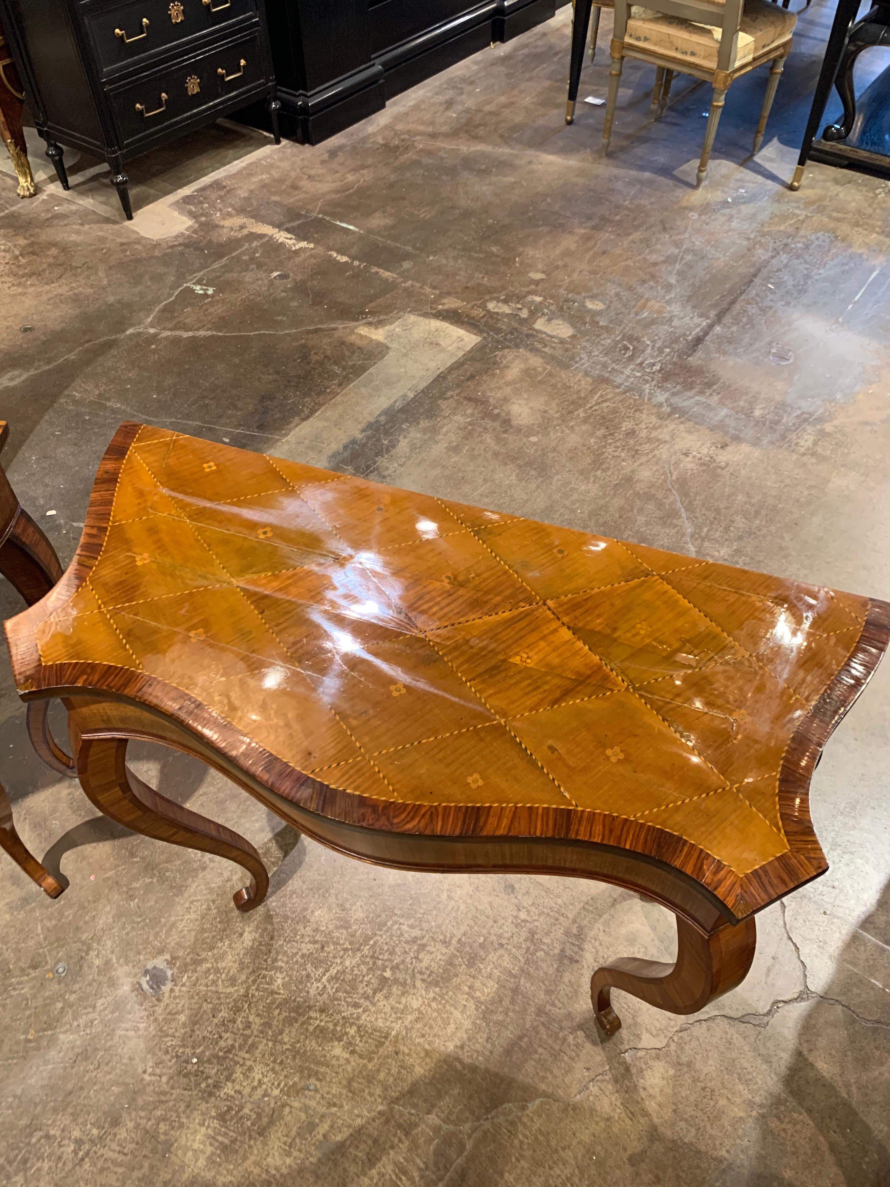 Pair of 19th Century English Inlaid Mahogany Consoles 1