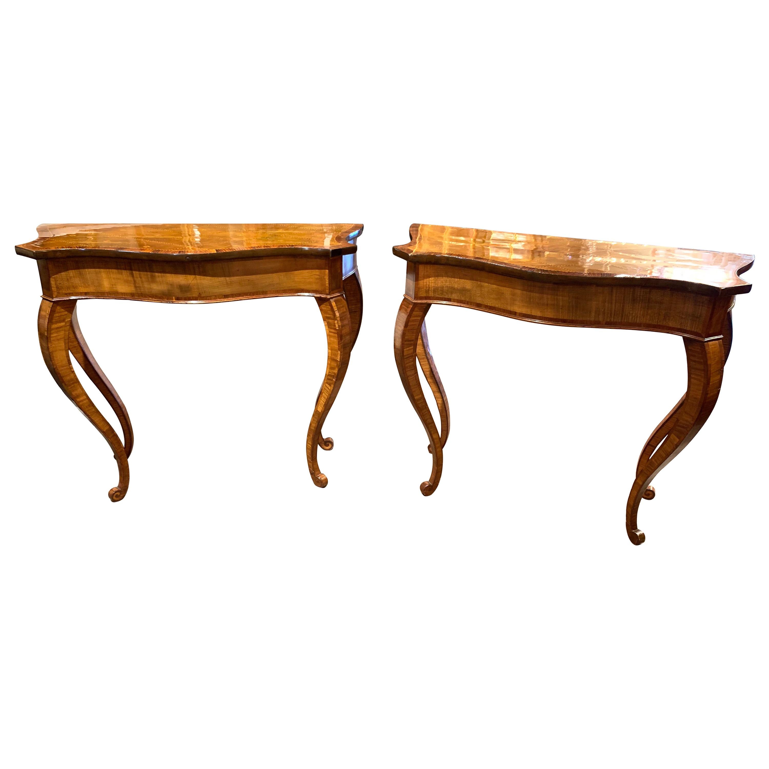 Pair of 19th Century English Inlaid Mahogany Consoles