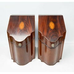Pair of 19th Century English Inlaid Mahogany Wood Cutlery Knife Boxes