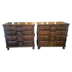 Pair of 19th Century English Oak Jacobean Four Drawer Dressers Commodes