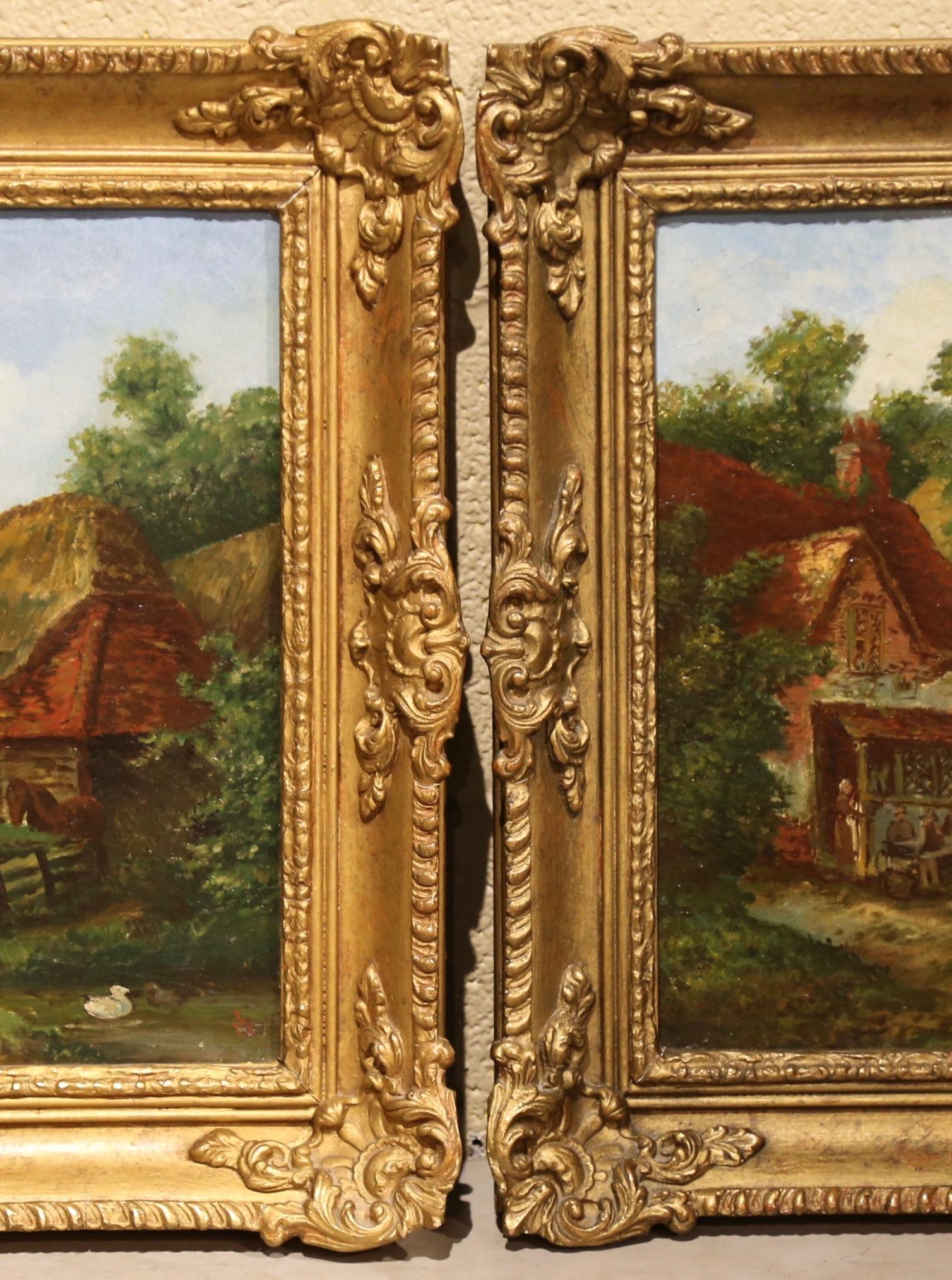 Pair of 19th Century English Landscape Oil on Canvas Paintings Signed Rogers 6
