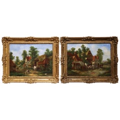 Pair of 19th Century English Landscape Oil on Canvas Paintings Signed Rogers