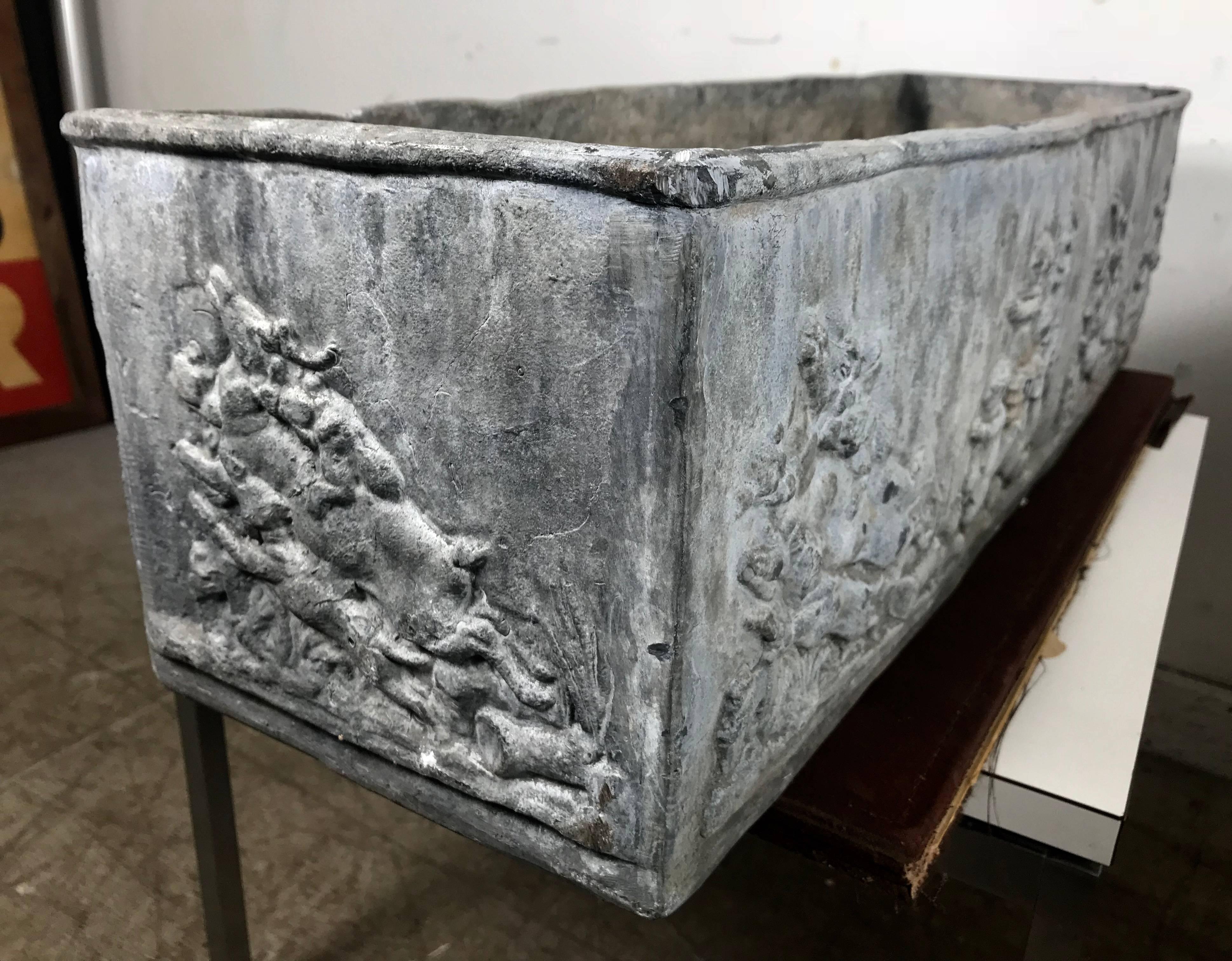 Pair of 19th Century English Lead Cistern Planters with Classical Figural Relief 3