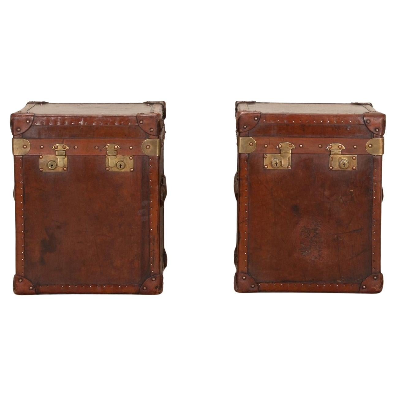 Pair of 19th Century English Leather Trunks For Sale